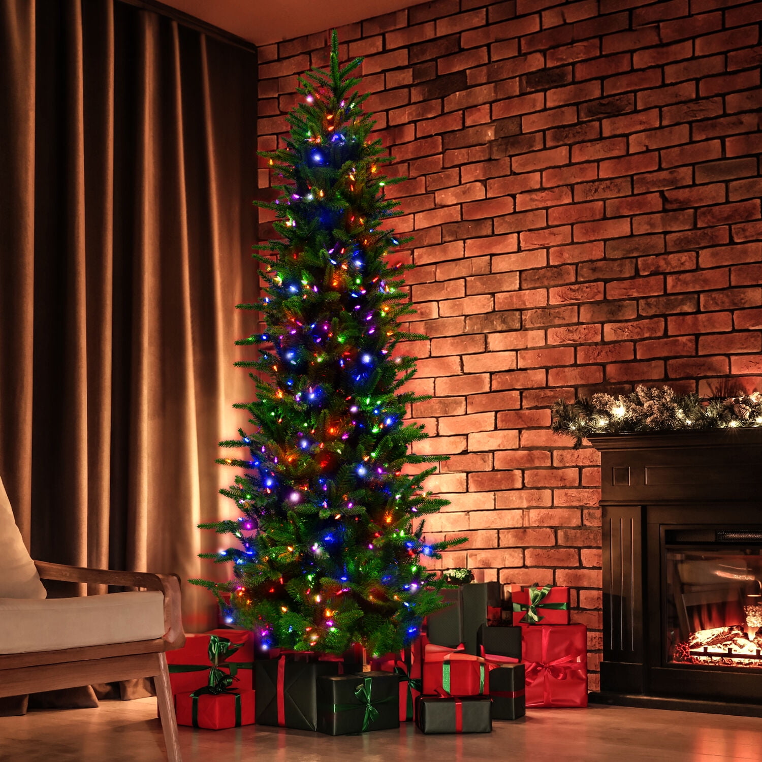 Fraser Hill Farm 9-Ft. Carmel Pine Slim Artificial Christmas Tree with Dual Multicolor & Warm White LED Lights, FFCP090-6GR - Image 13