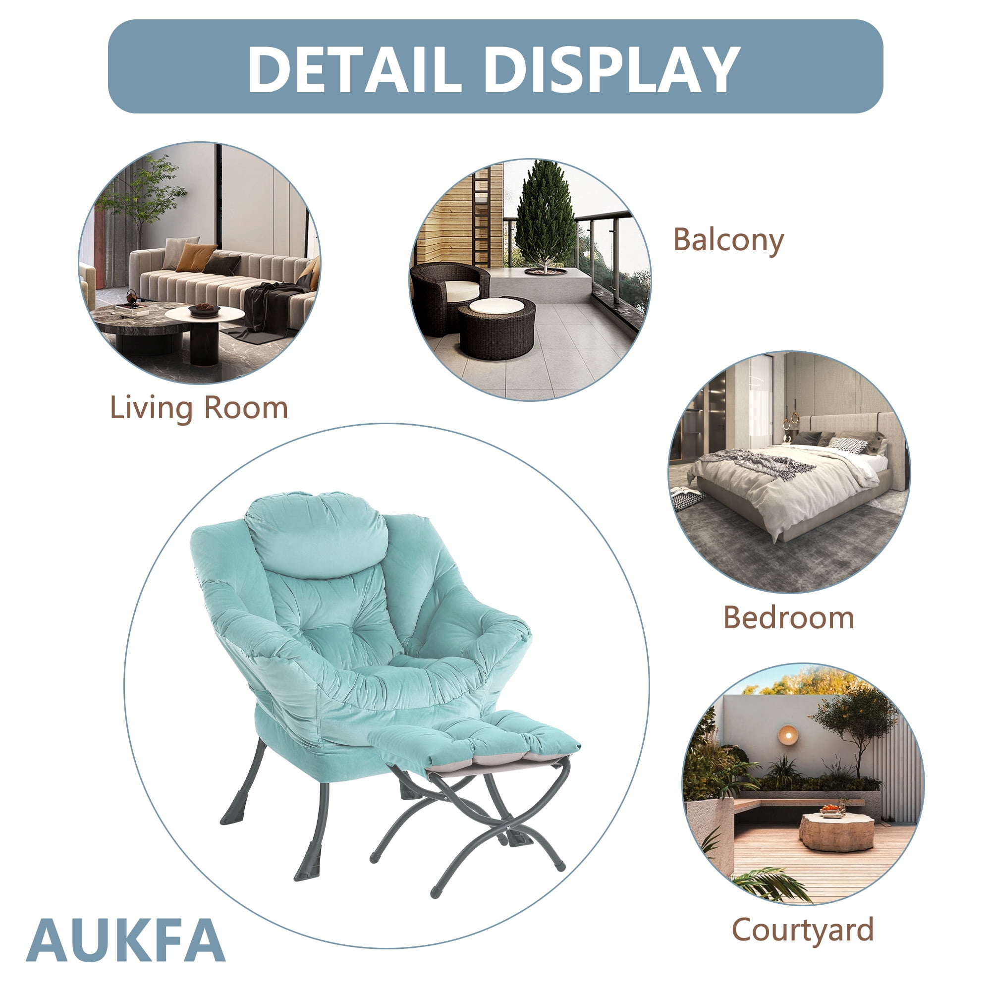 Aukfa Accent Chair with Ottoman,Lazy Lounge Chair with Arm,Side Pocket for Living Room, Green - Image 7