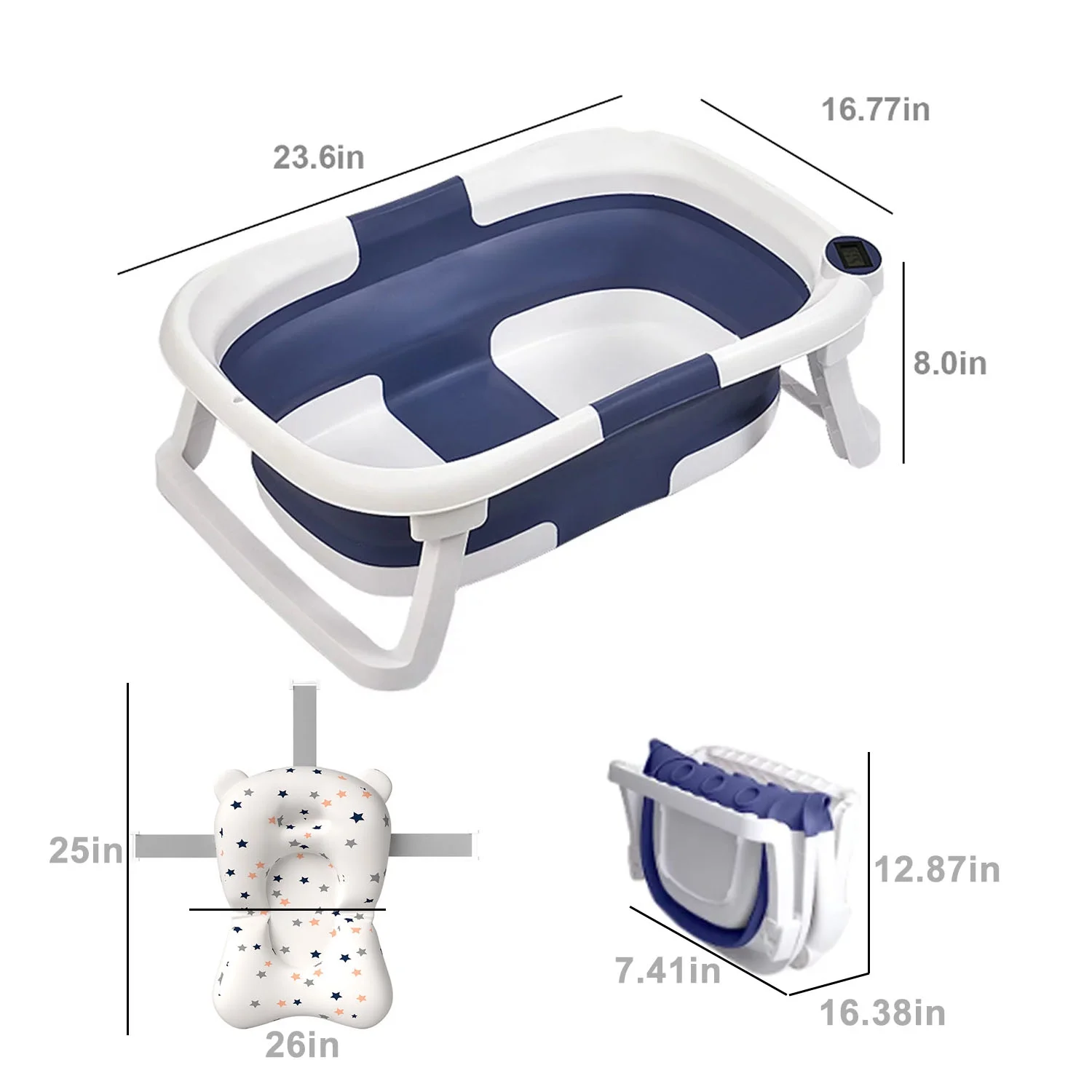 Prociv Collapsible Baby Bathtub for Infants to Toddler, Portable Travel Bathtub Multifunctional Bathtub with Drain Hole, Baby Folding Bathtub for Newborn 0-36 Month Blue - Image 11