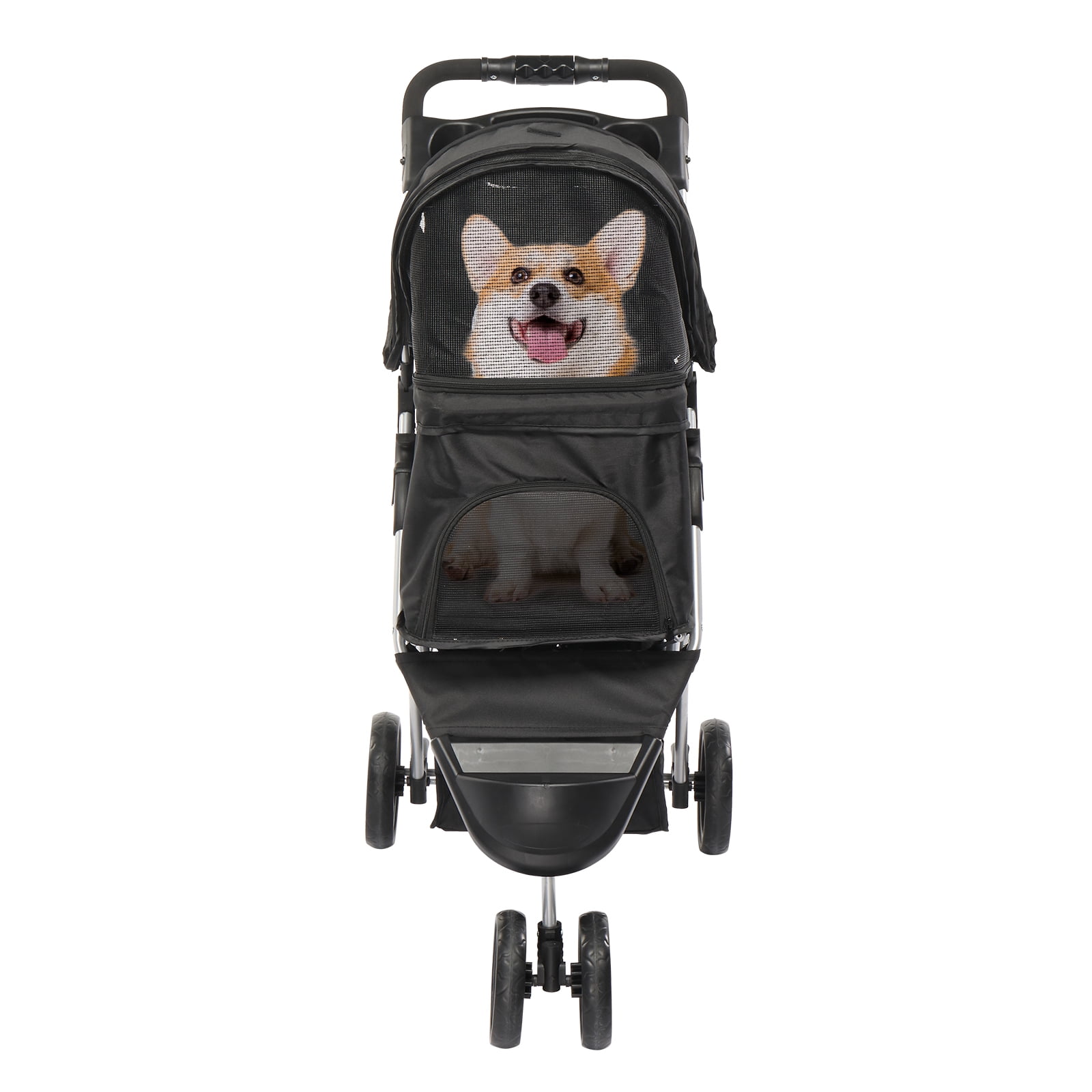 Zimtown 3-Wheel Pet Stroller for Dogs & Cats, Foldable with Cup Holder & Storage, Black - Image 6
