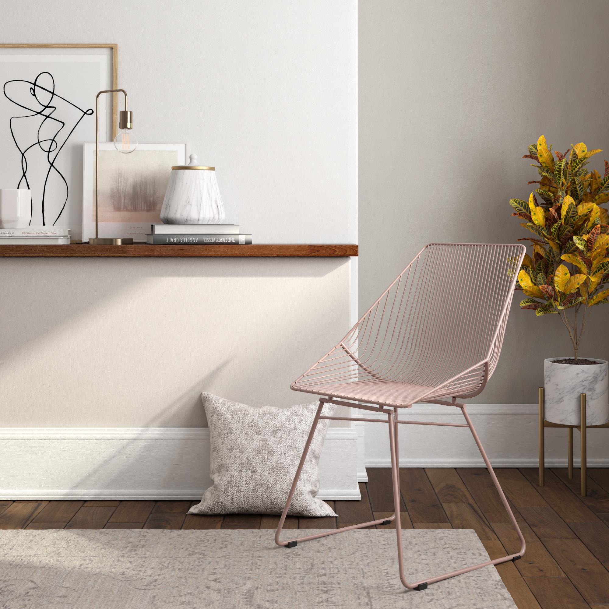 CosmoLiving Ellis Modern Metal Accent Chair, Blush Pink Metal - Image 9