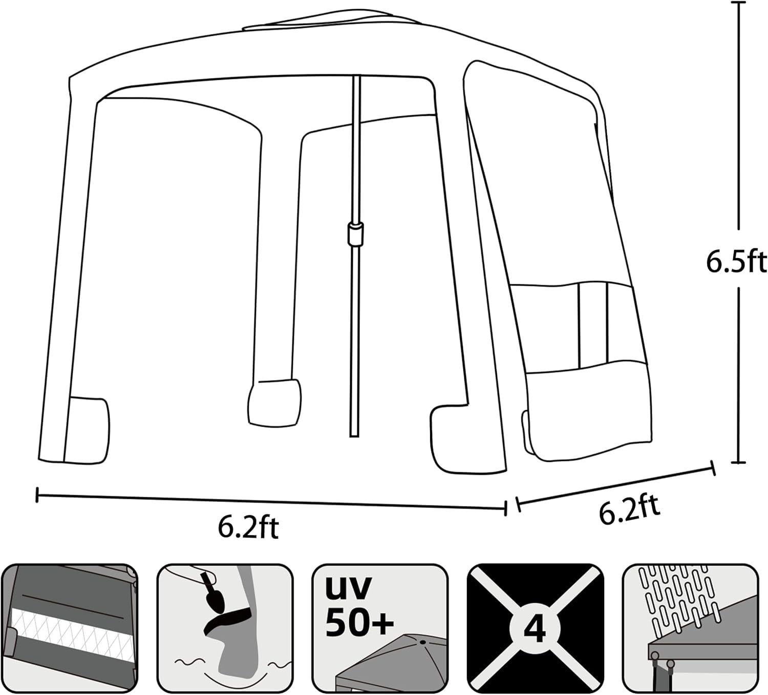 AMMSUN 6.2'×6.2' Beach Cabana Tent with Side Wall UPF 50+ Easy Setup Canopy Shade,Turquoise - Image 2