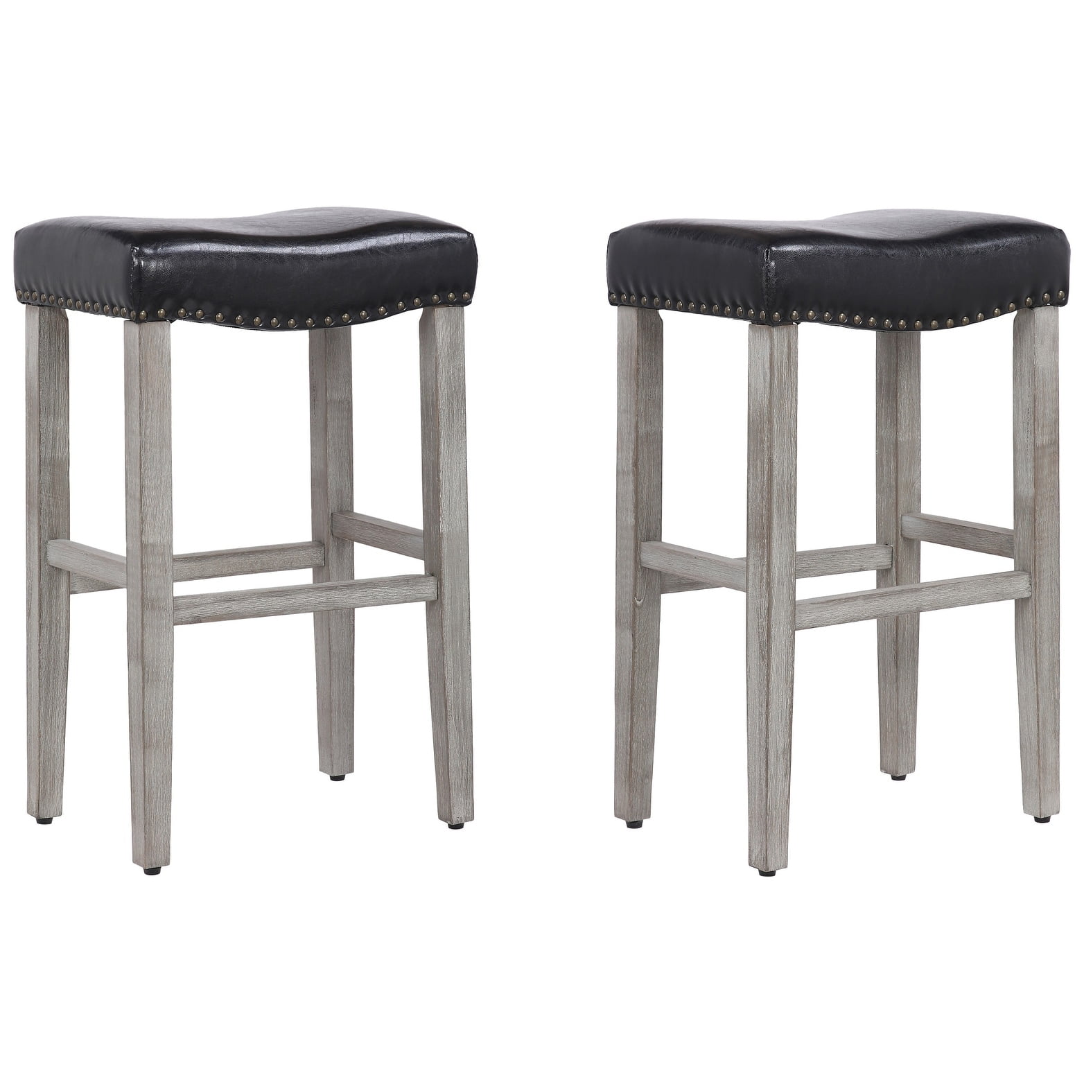 Polytrends Jameson Upholstered Polyester 29" Bar Stool - Saddle Seat (Set of 2) Gray Legs Leather - Image 2