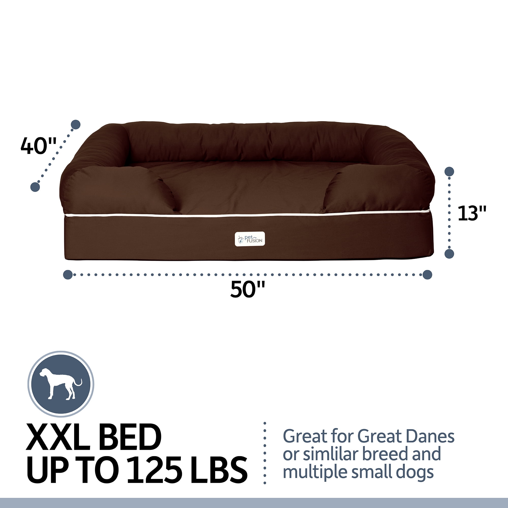 PetFusion Ultimate Dog Lounge Orthopedic Memory Foam Bed with Waterproof Liner and Removable Breathable Cotton Cover, XXL 50" L for Pets up to 125 lbs, Brown - Image 4