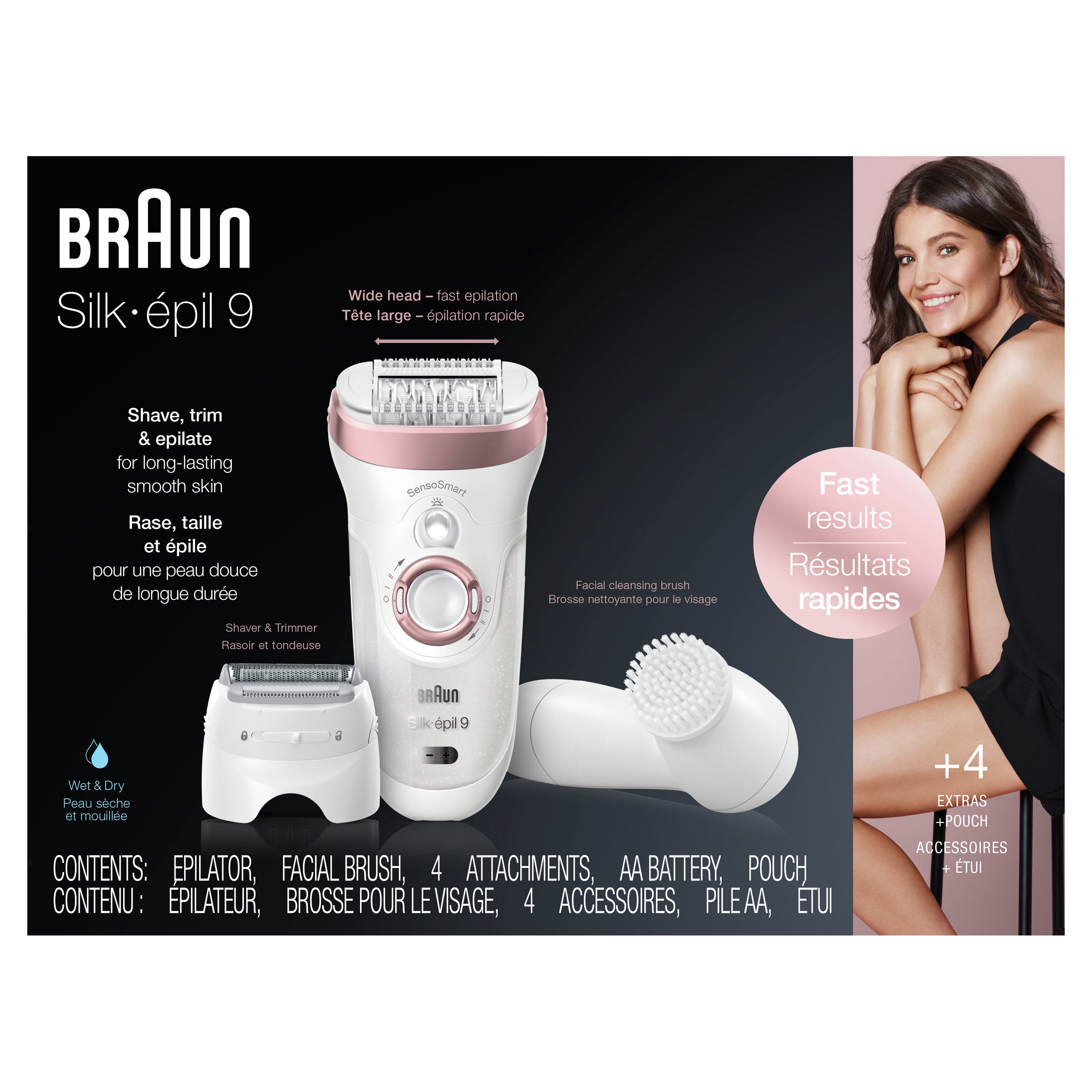 Braun Epilator for Women, Silk-epil 9 9-880 for Hair Removal, Wet & Dry, Facial Cleansing Brush, Women Shaver & Trimmer, Cordless, Rechargeable, Beauty Kit White/Rose Gold - Image 4