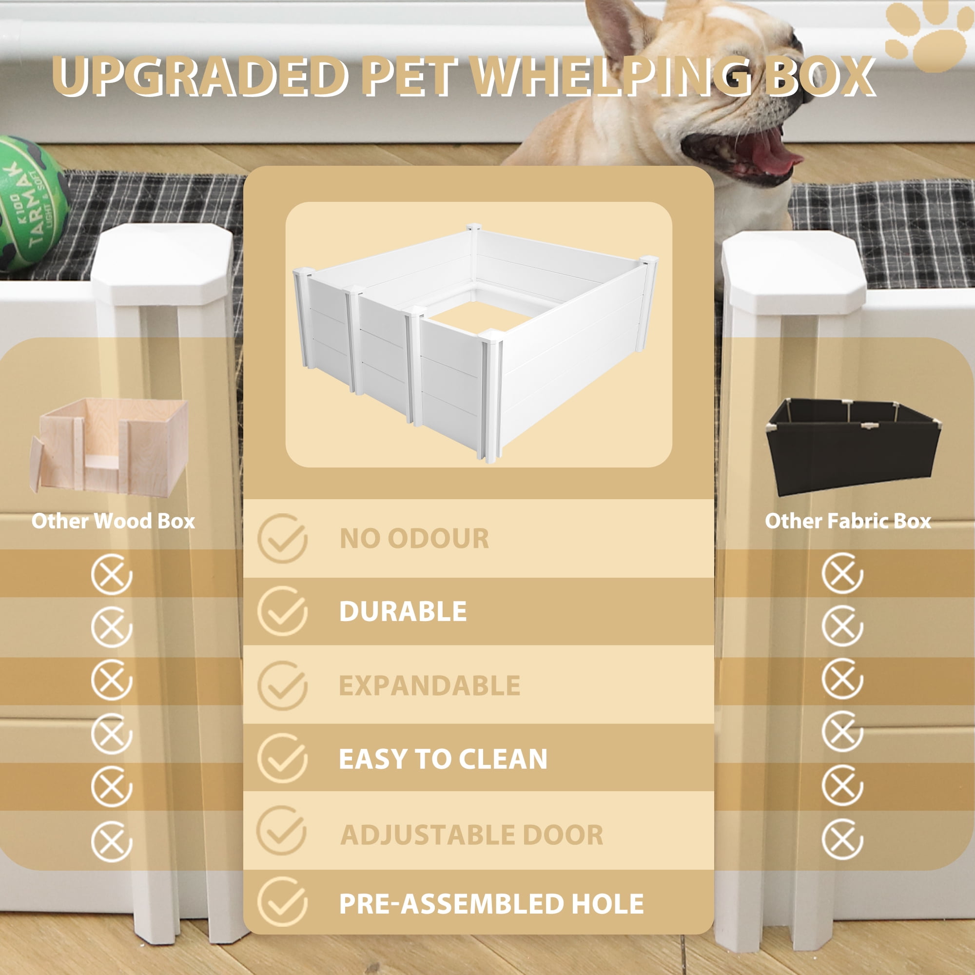 Masiis Whelping Box for Dogs, 48" X 48" Large Dog Bed Birthing Box Indoor with Rails for Puppies - Image 2