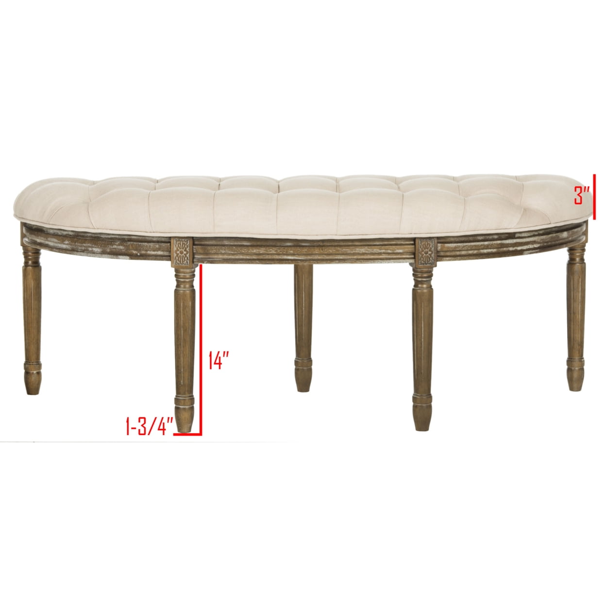 SAFAVIEH Abilene Tufted Rustic Semi Circle Bench, Beige/Rustic Oak - Image 3