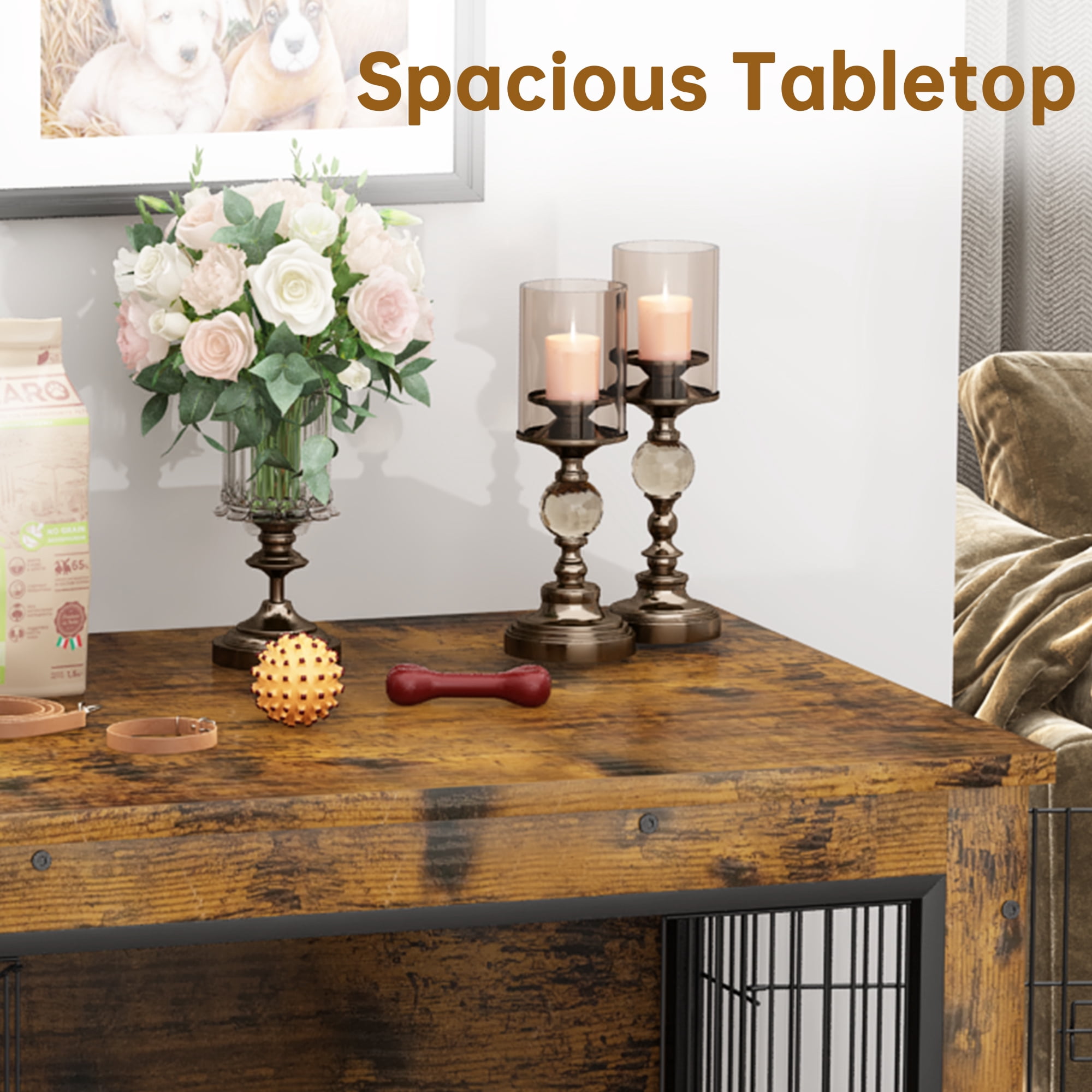 AWQM Wooden Dog Crate with Pull Out Tray,Pet Furniture for Small/Medium/Large Dogs - Image 9