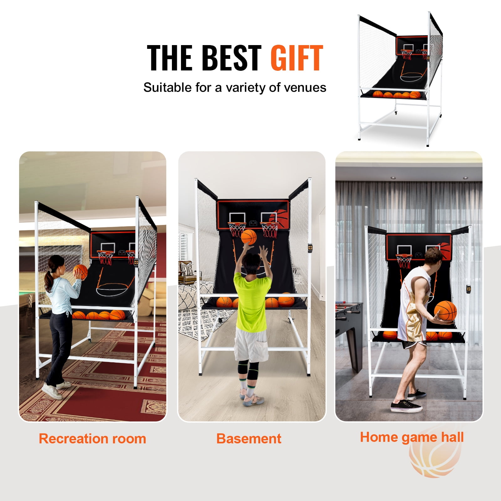 KFFKFF Foldable Basketball Arcade Game, Indoor 2-Player 5 Balls Double Shot Arcade Basketball Game with Electronic Scorer and 8 Game Modes Perfect Gift for Kids Adults - Image 9