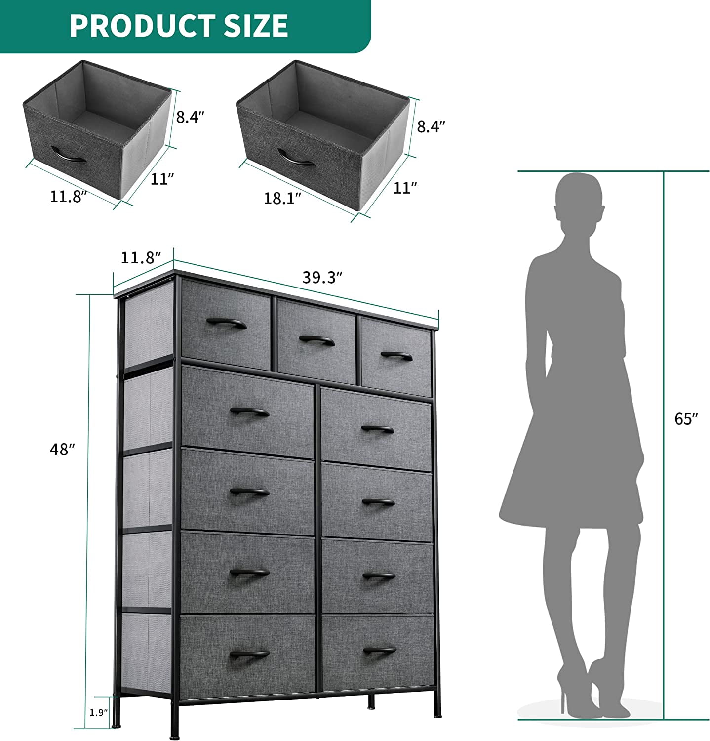 DEXTRUS 11-Drawer Fabric Dresser with Wooden Top & Steel Frame for Adults, Organizer for Bedroom - Image 7