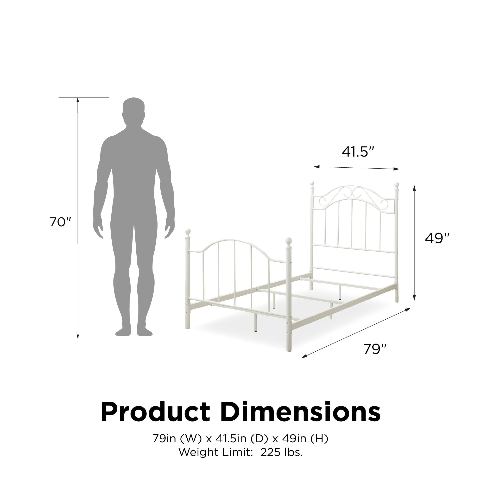 DHP Traditional Metal Bed Frame with Headboard and Footboard, Twin, White - Image 2
