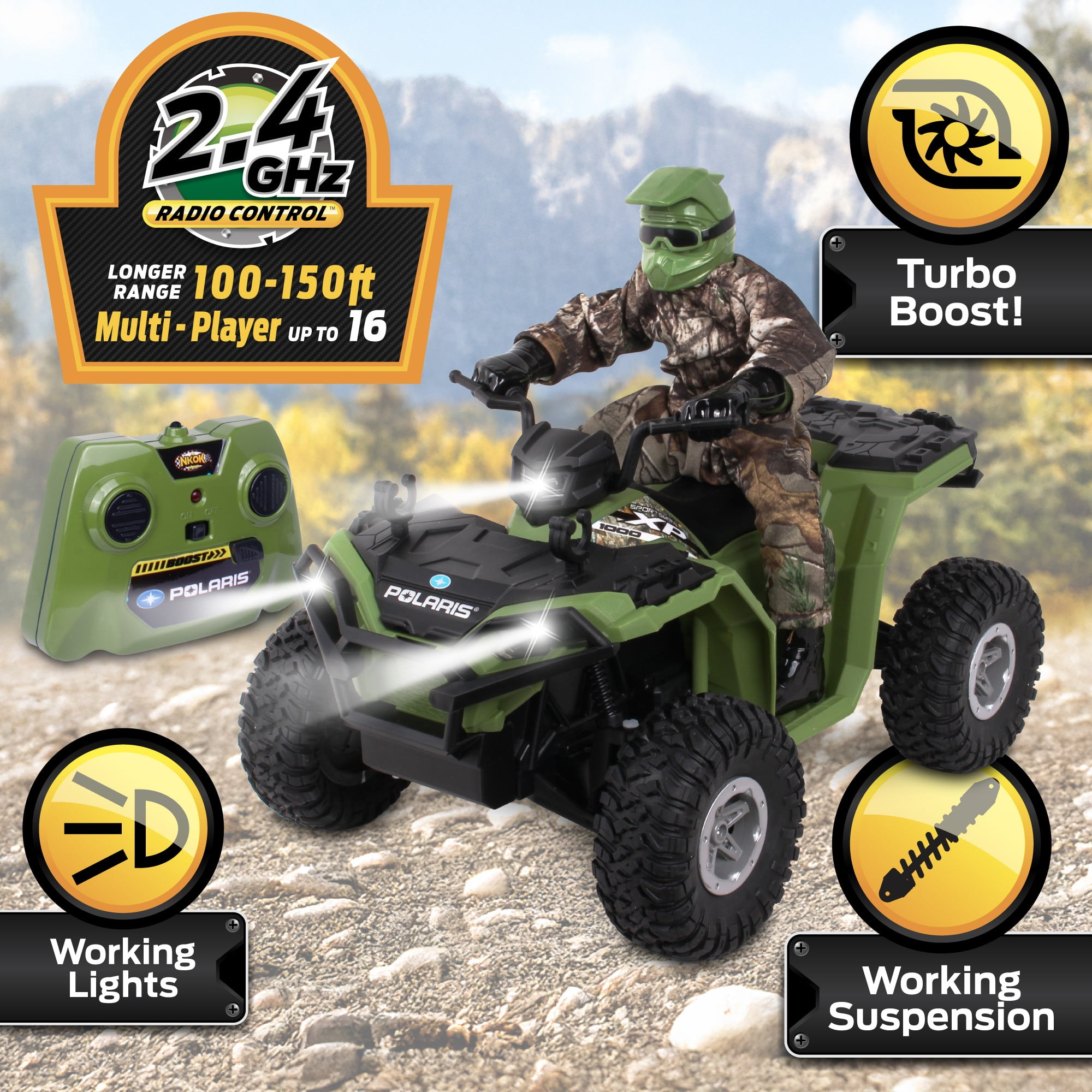 NKOK: Realtree Polaris RC ATV - Sportsman XP 1000 - Camo - 10" Remote Control Vehicle w/ Rider, Scaled Off-Road Racer, Turbo Boost & Lights, Kids 6+ - Image 6
