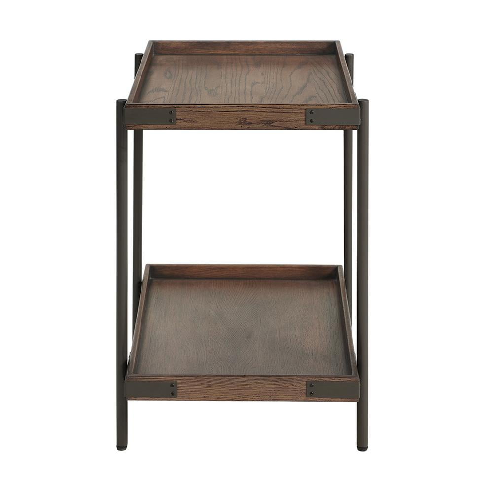 Alaterre Furniture Kyra 27" Oak and Metal Side Table with Shelf - Image 3
