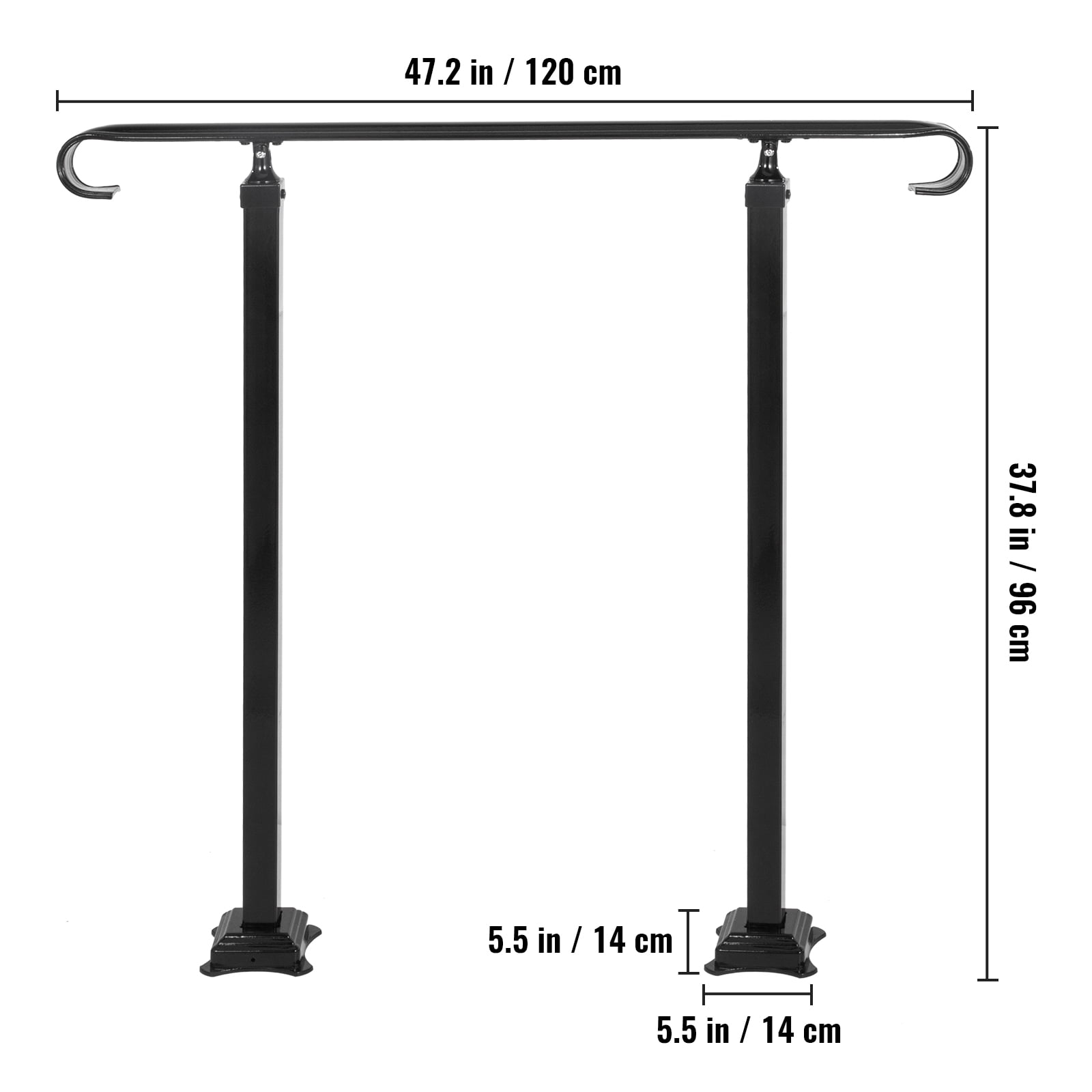 VEVORbrand Handrail for Stairs Fit 2 or 3 Steps Wrought Iron Handrail,Outdoor Stair Railing, Height Adjustable Front Porch Hand Rail, Black - Image 9