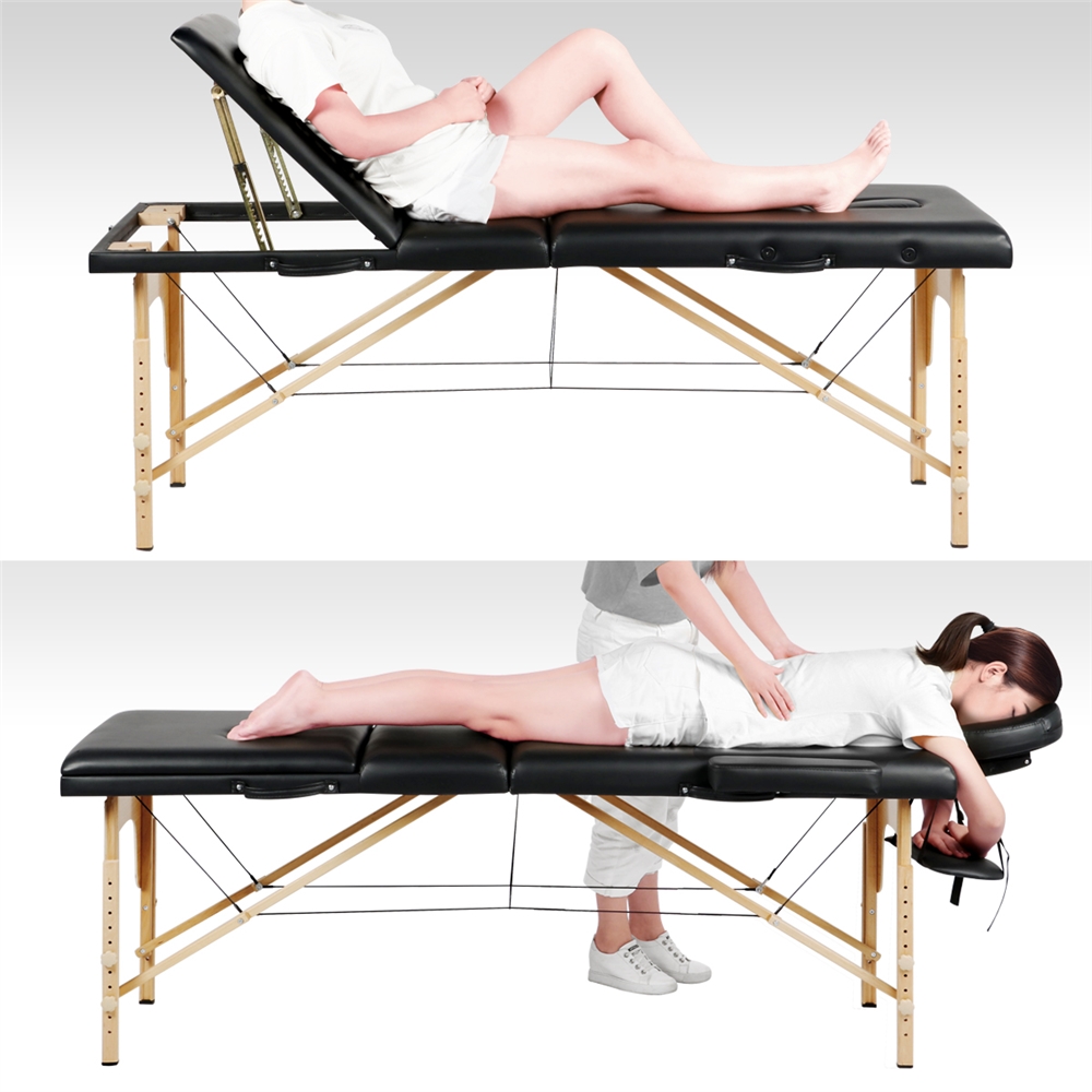 Renwick 3 Sections Adjustable Massage Bed Folding Massage Couch Portable Black - Image 4