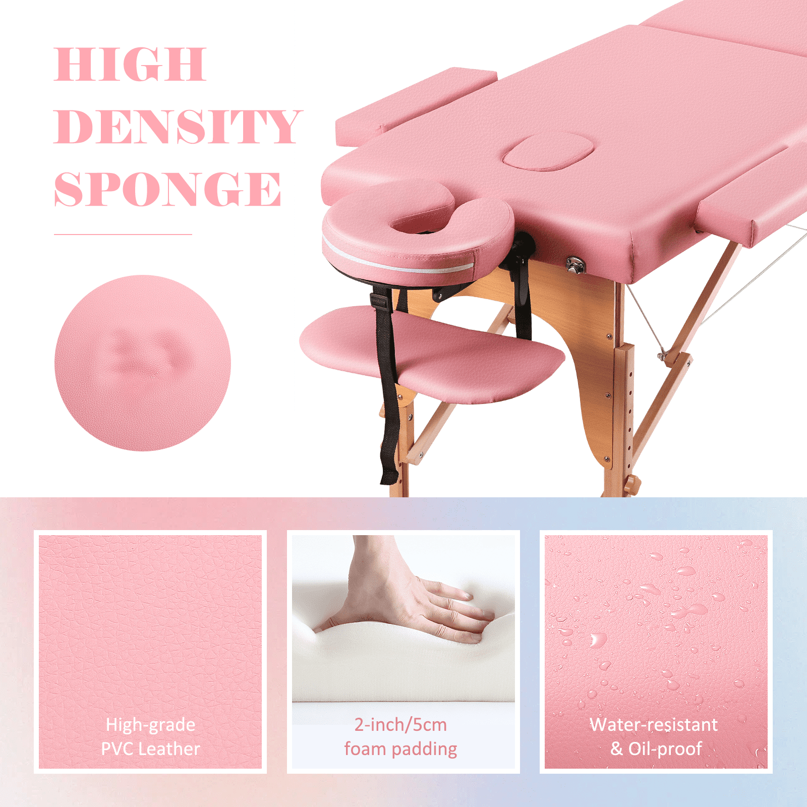 Naipo Portable Massage Table Pink Wide Massage Bed 84 Inches Spa Bed 2 Fold Adjustable 9 Heigh Salon Bed Face Cradle Bed Carry Case - Light Pink - Image 2