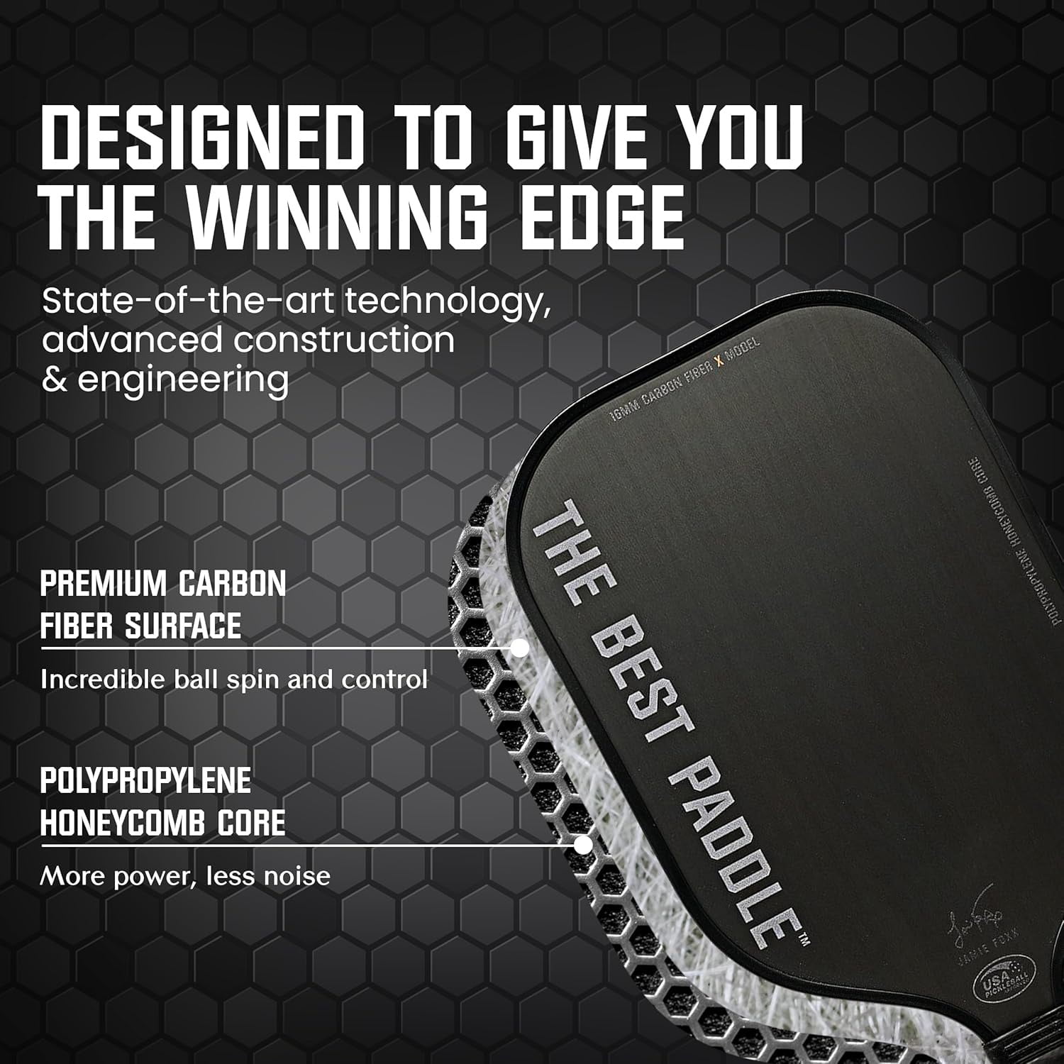 The Best Paddle Pickleball Paddle Carbon Fiber 16mm Polymer Core Elongated Handle USAPA Certified - Image 7