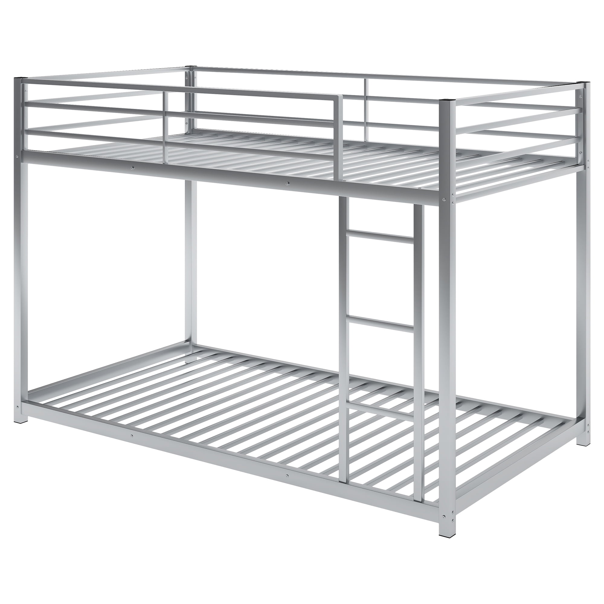 EUROCO Metal Twin over Twin Bunk Bed, Low Profile Bunk with Ladder and Full Length Safety Guardrails for Kids Teens Adults, 350lb Capacity Heavy Duty Space-Saving Bed Frame, Silver - Image 7