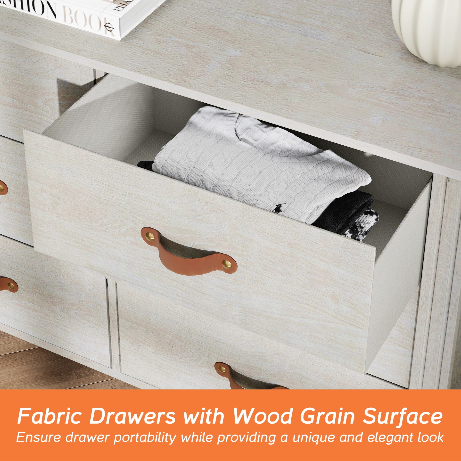 FITUEYES Classic White 6 Drawer Dresser, Wooden Storage Chest for Bedroom and Living Room - Image 6