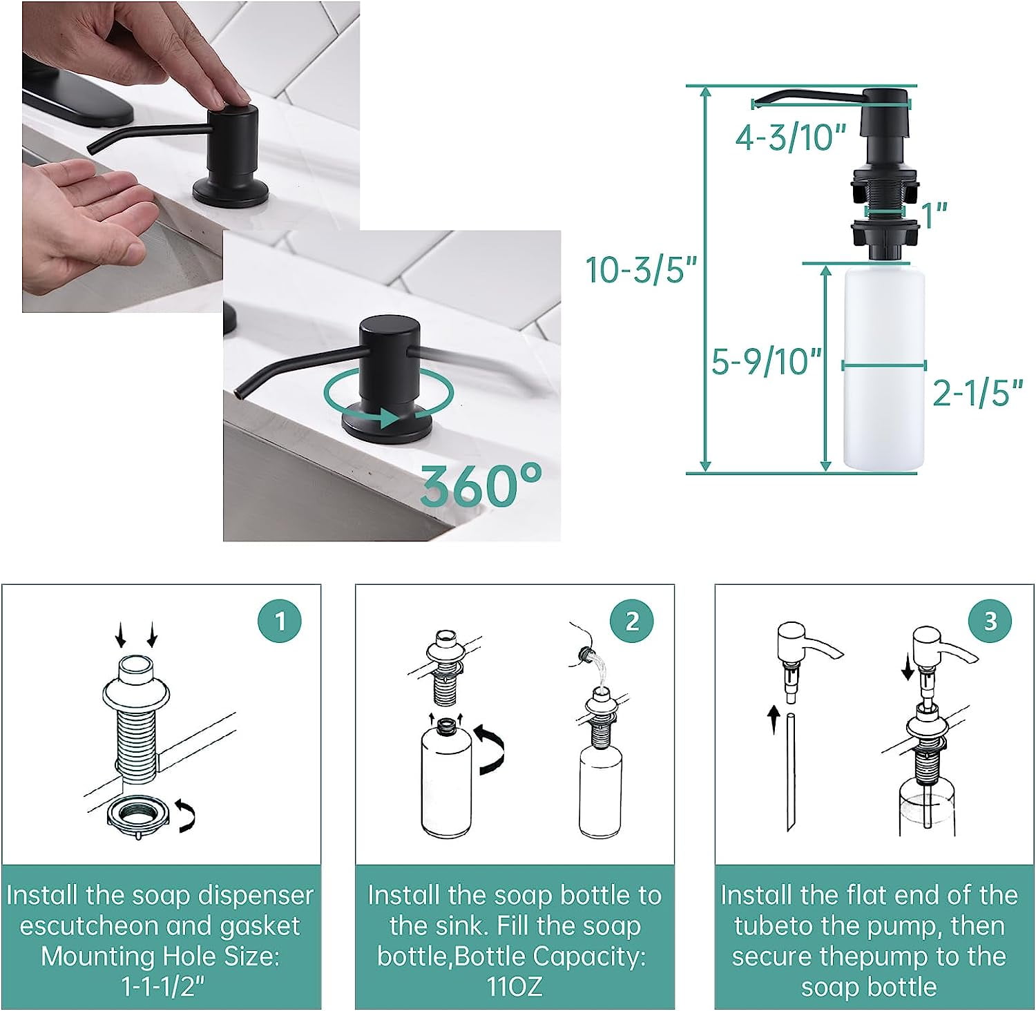 Dayone Matte Black Kitchen Faucet with Pull Down Sprayer, Single Handle High Arc Tap, 360° Swivel Aerator - Image 6