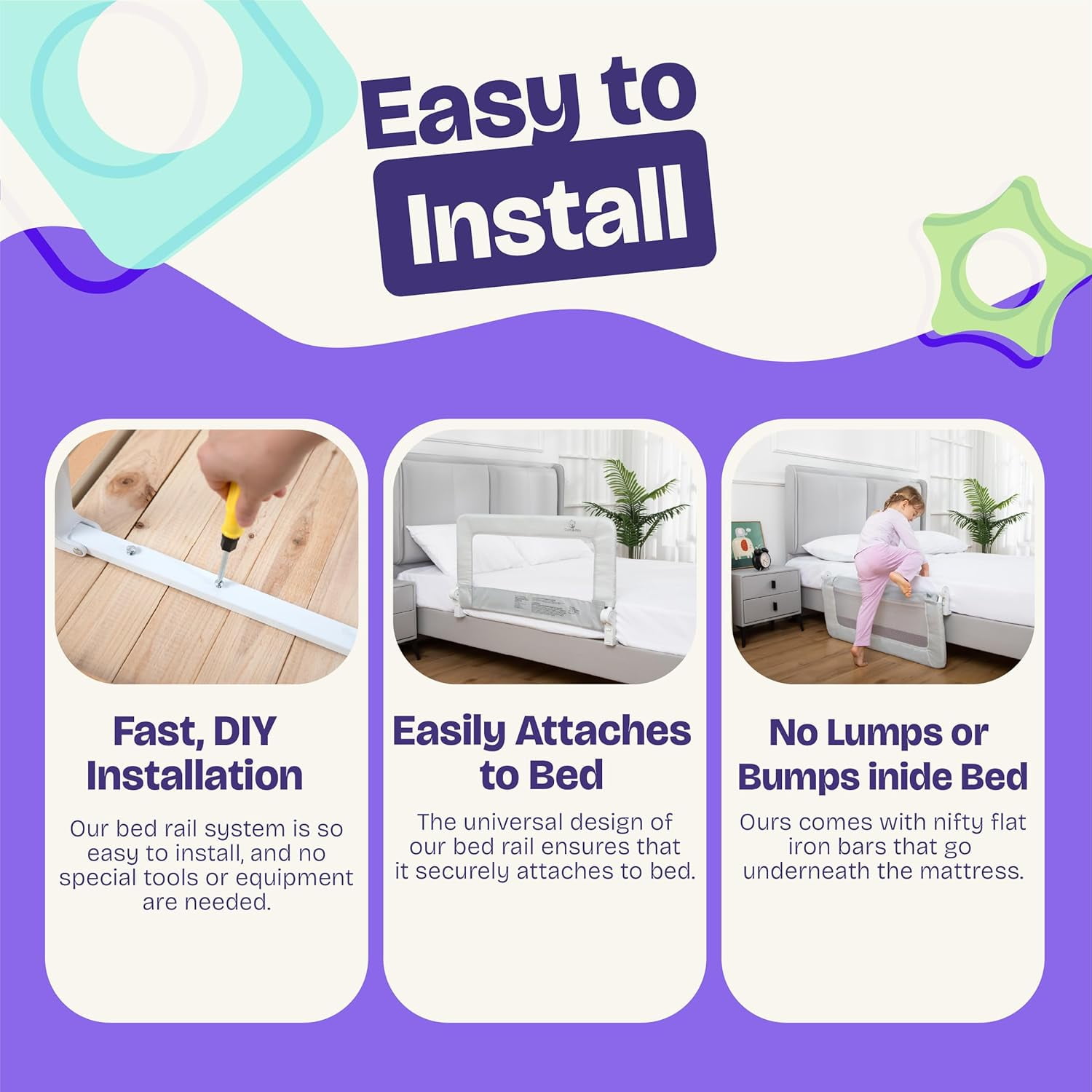 Comfybumpy Toddler Bedrail, Child Swing Down Bed Safe Guard, 35.5" L x 19.5" H, Regular, Gray, 1 Pk - Image 8