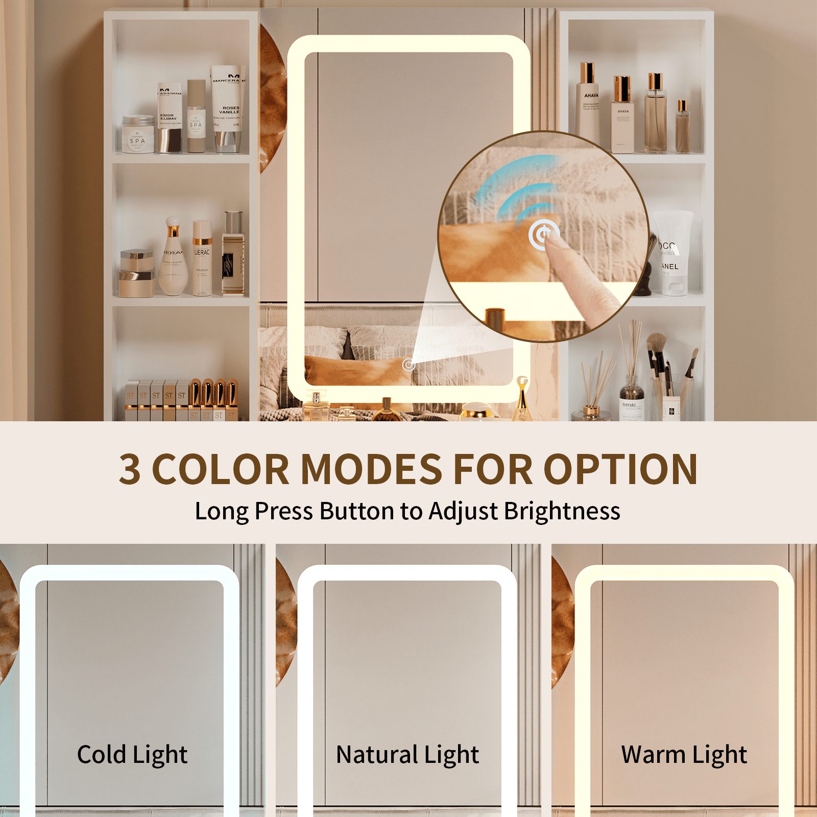 Hommpa Vanity Set with Mirror, Girls Makeup Vanity with LED Lights, White Vanity Desk with Drawers, Vanity Table with Charging Station for Women Bedroom Storage - Image 3