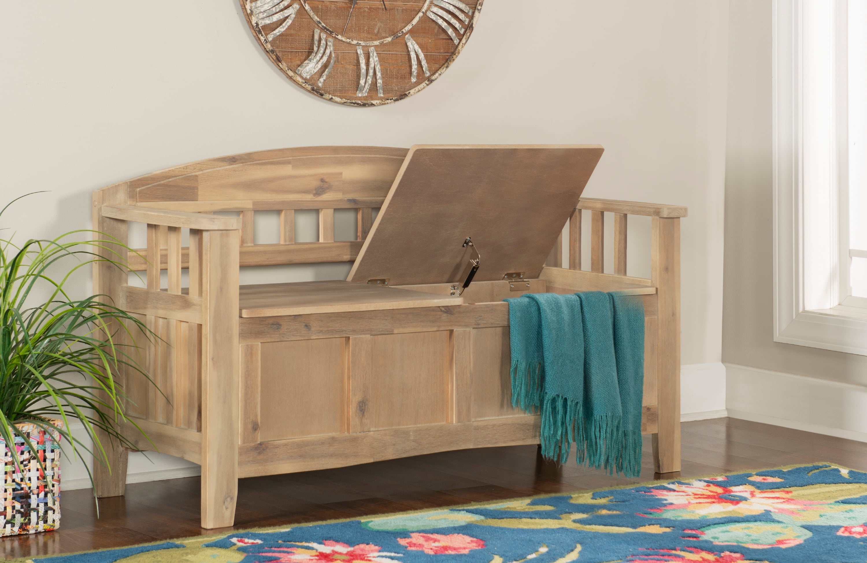 Linon Gilman Entryway Storage Bench, 18" Seat Height, Natural Wash Finish - Image 3