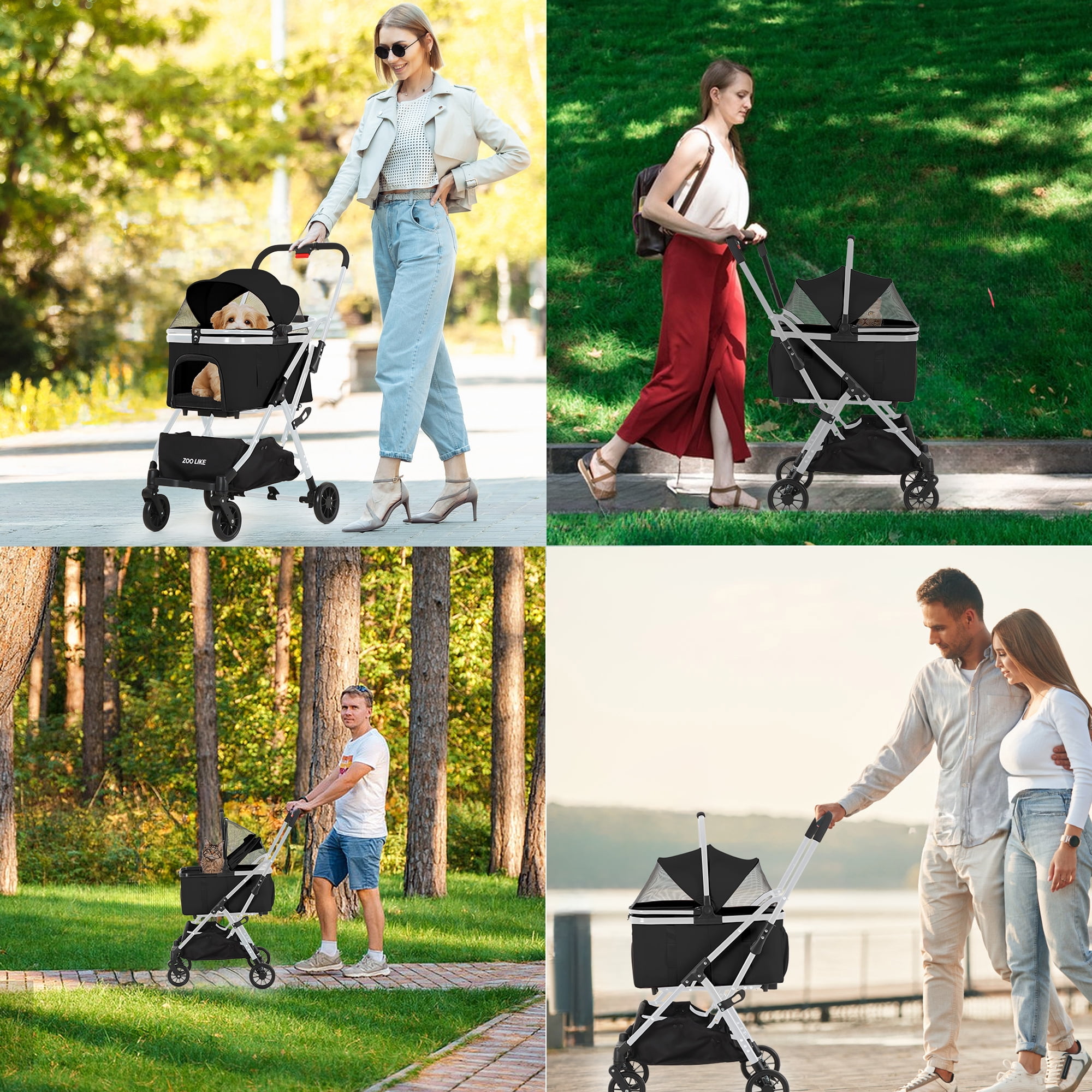 Zoolike Pet Stroller, Dog Cat Stroller 3-in-1 Detachable Doggy Stroller for Small Medium Dogs 4 Wheel Dog Travel Jogger Cart Cat Walker Foldable Wagons for Doggy Rabbit Puppy, Black - Image 3