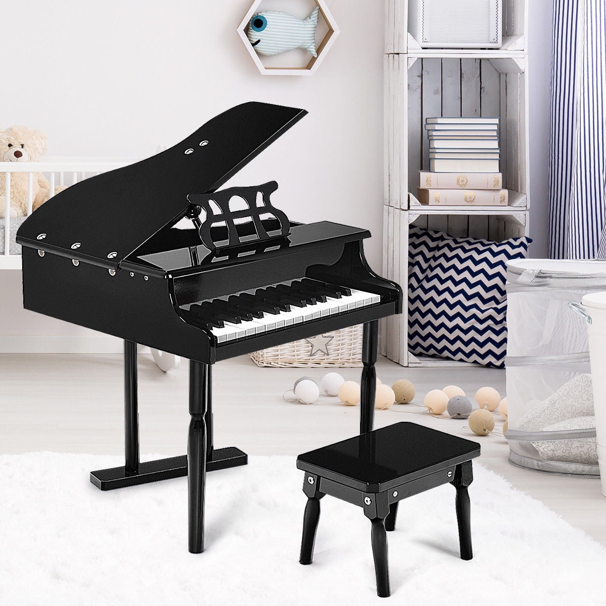 Costway Children 30 Key Toy Grand Baby Piano with Kids Bench Wood Black - Image 3