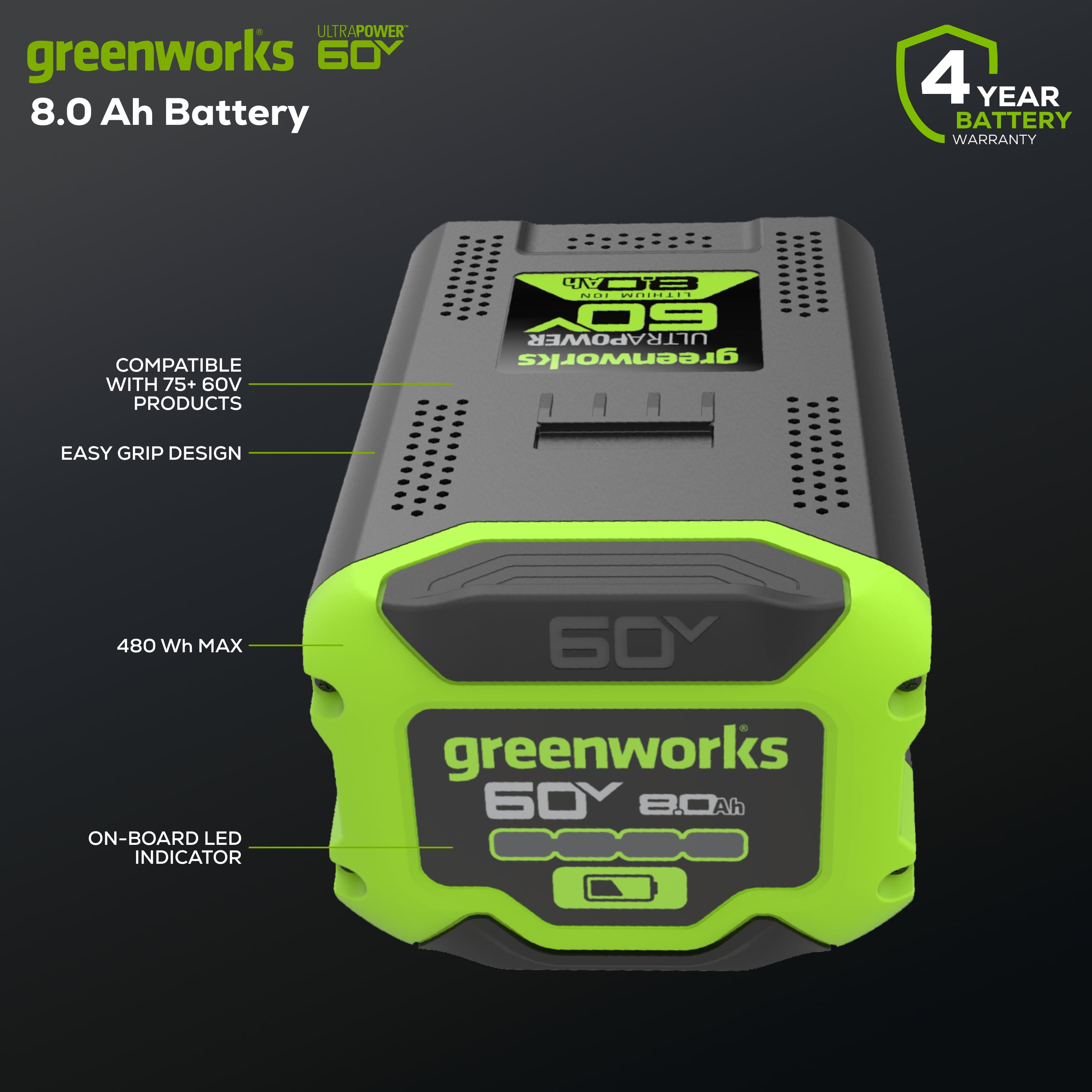 Greenworks 60V 8.0 Ah Battery 1807602 - Image 12