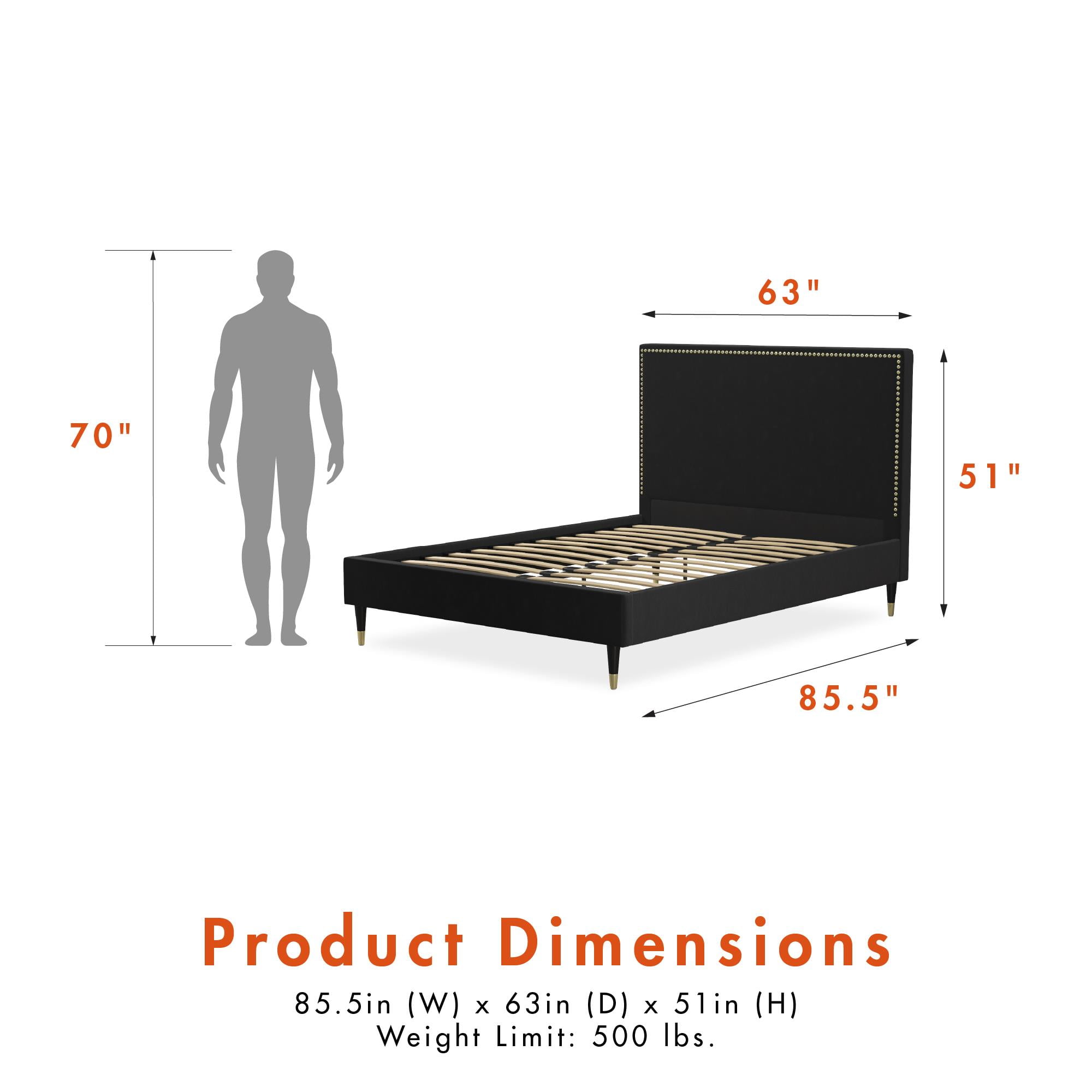 CosmoLiving by Cosmopolitan Audrey Upholstered Bed, Black Velvet, Queen - Image 6