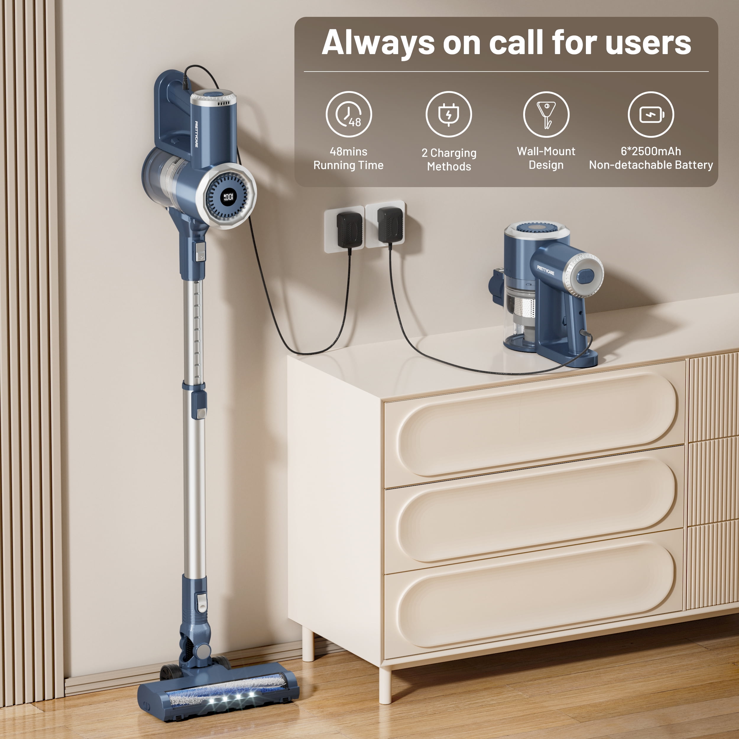 Prettycare Cordless Stick Vacuum Cleaner Lightweight Upright for Carpet Hard Floor Pet Hair W200 - Image 7