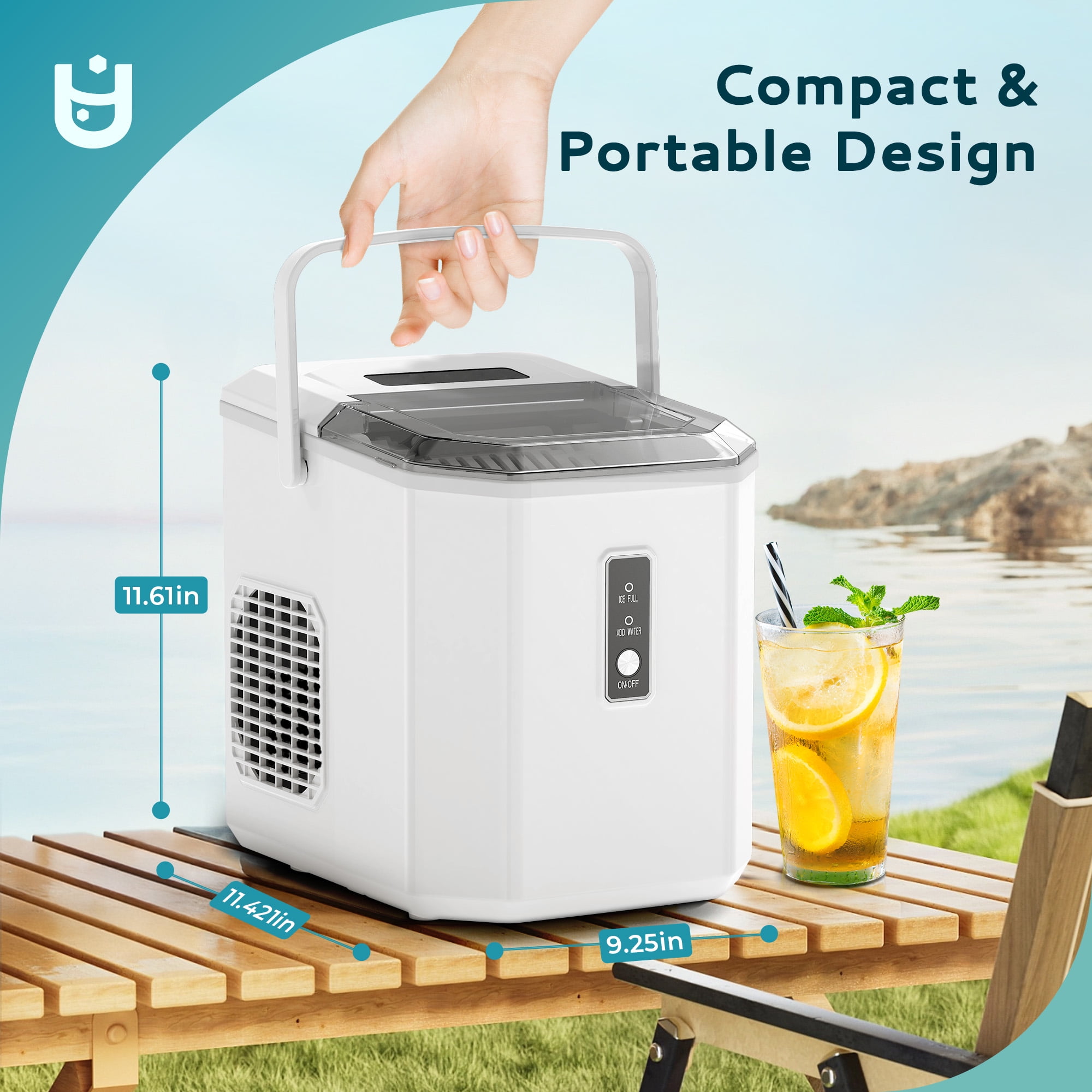 EUHOMY Ice Maker Portable Countertop 26 lbs/24H with Self-Cleaning, 9 Bullet Ice in 6 Min, White - Image 2