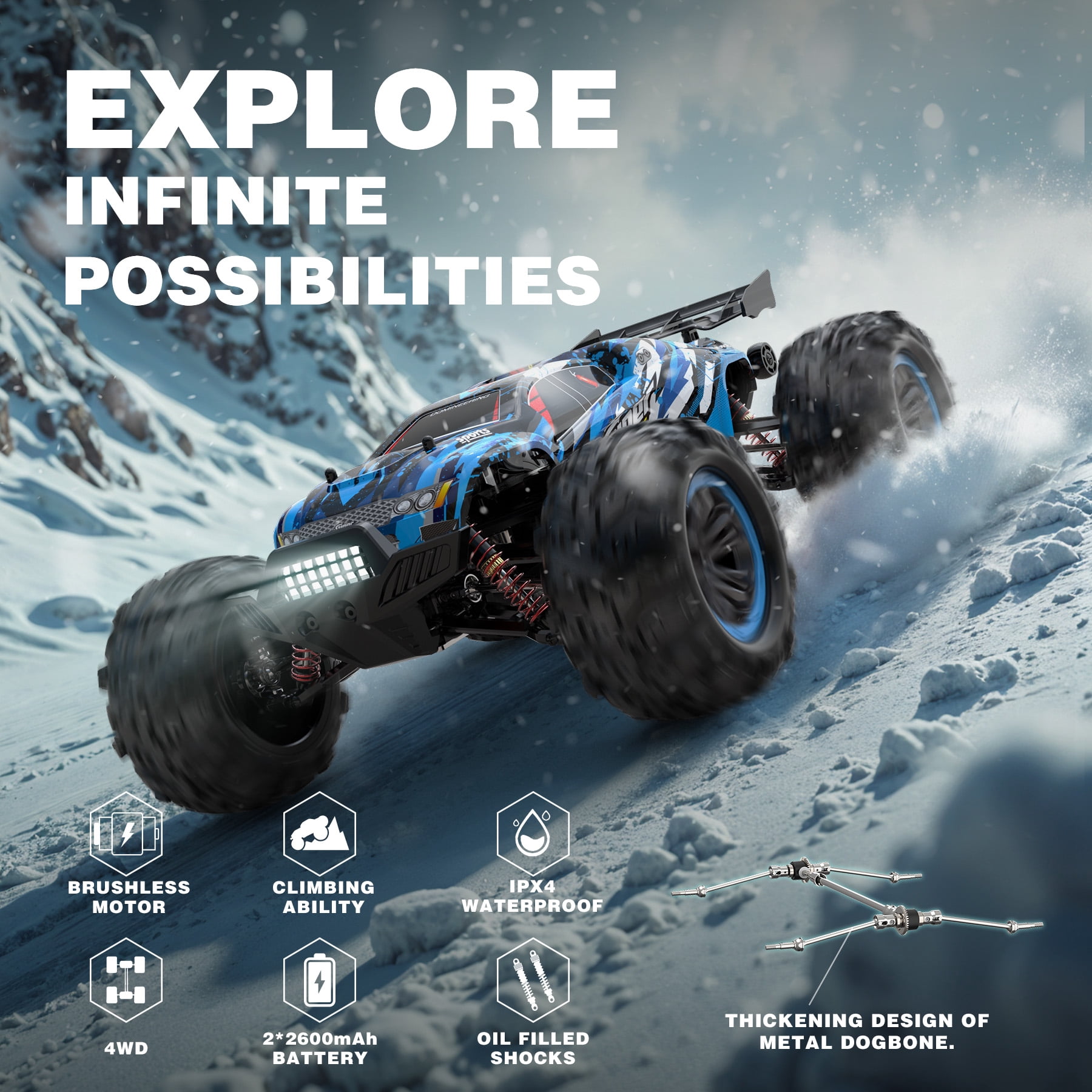 Hosim Brushless RC Cars 1:10 Remote Control Car,RC Monster Truck 4WD High Speed 40+MPH X-07 Blue - Image 7
