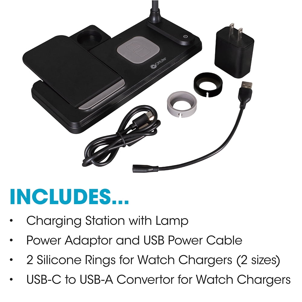 OttLite LED Desk Light with Multi-Device Charging Station, Black - Image 10