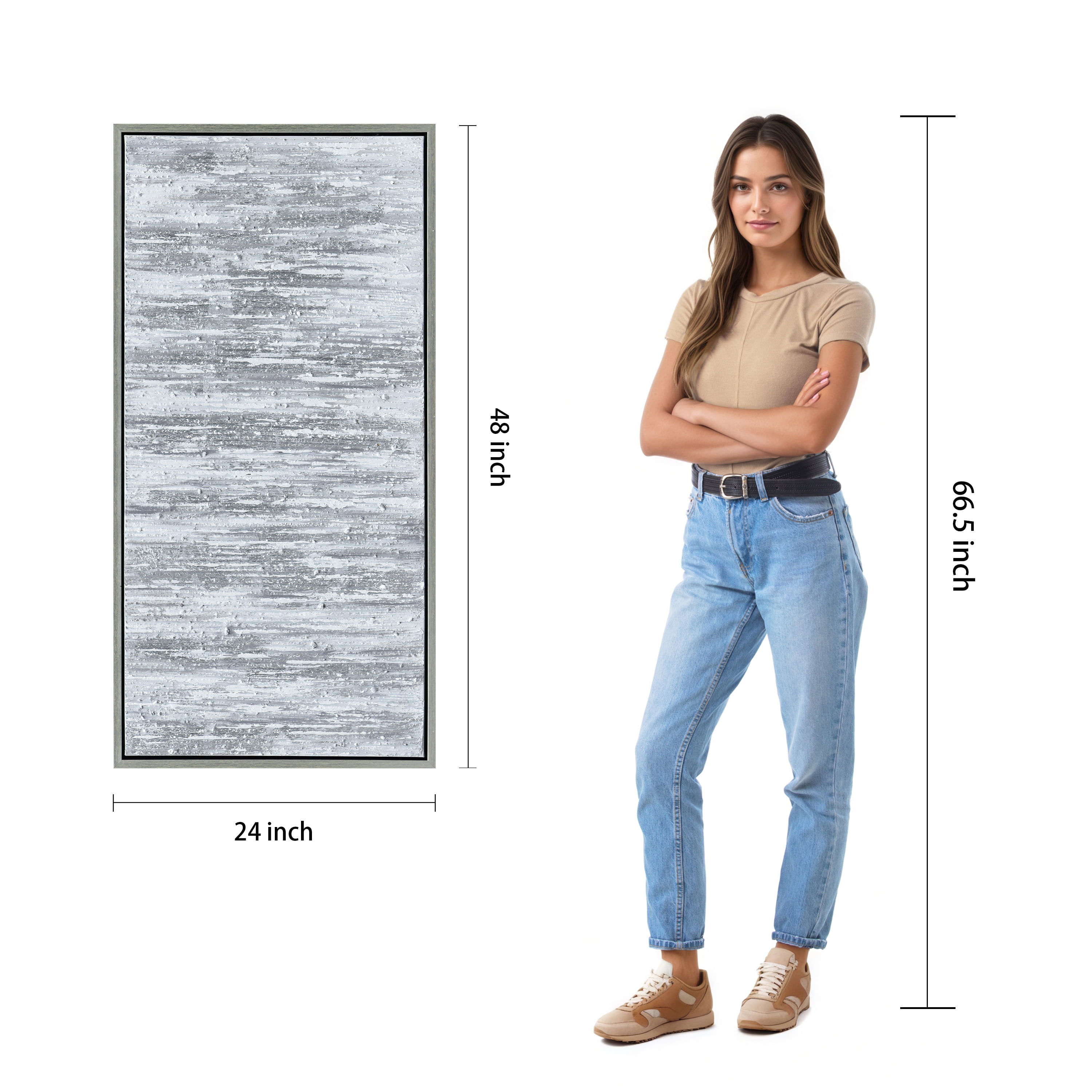 Silver Frequency Textured Hand Painted Canvas Wall Art with Silver Foil by Martin Edwards 24" x 48" - Image 5