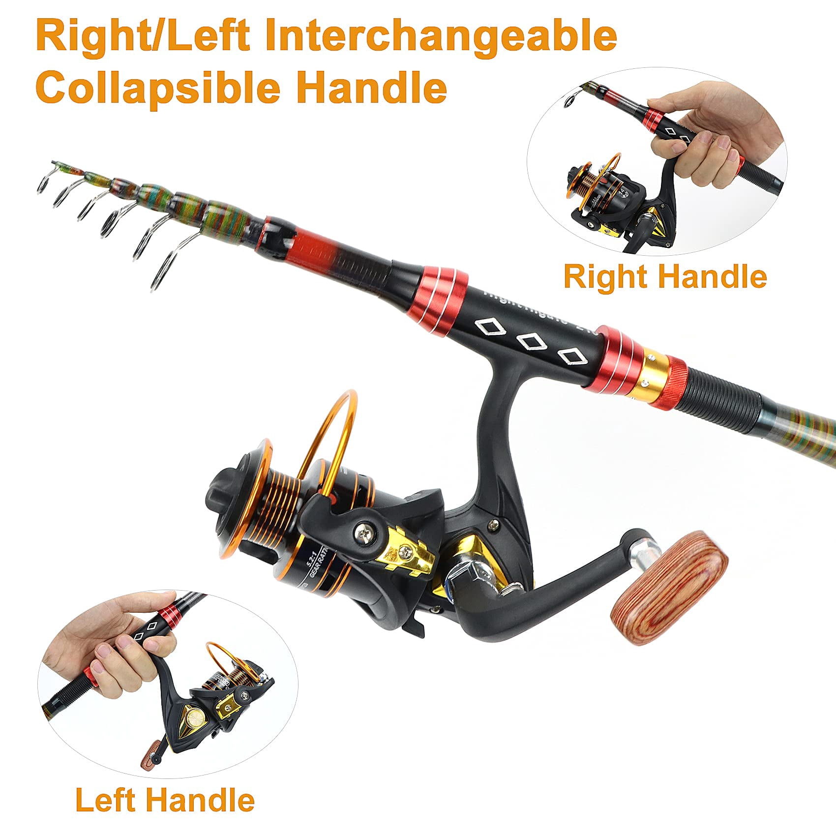 OUKNAK Telescopic Fishing Rod and Reel Combo Set Spinning Reel Kids Fishing Line Black - Image 7