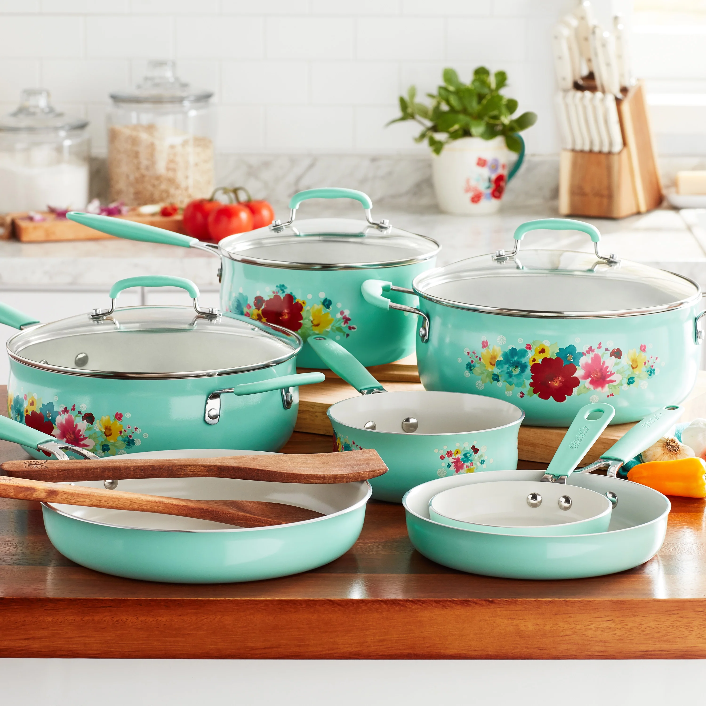 The Pioneer Woman Classic Ceramic Breezy Blossom Cookware Set, 12 Piece Set - Image 7