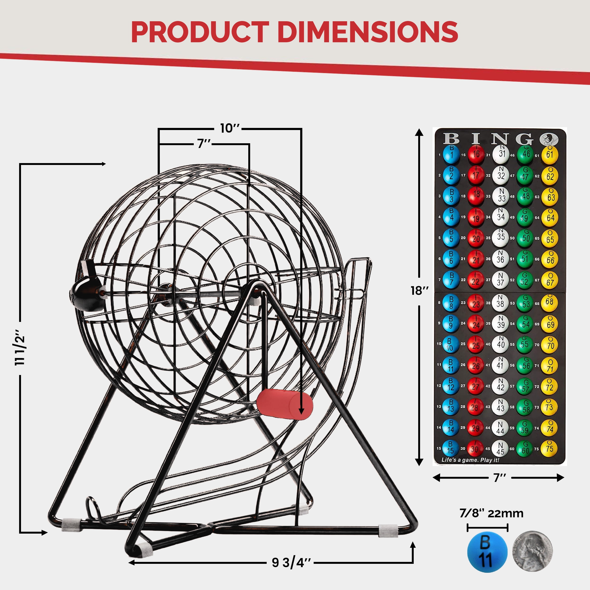 MR CHIPS 11 Inch Tall Professional Bingo Set with Steel Bingo Cage, Everlasting 7/8 Inch Bingo Balls, Master Board for Bingo Balls - Mysterious Black - Image 2