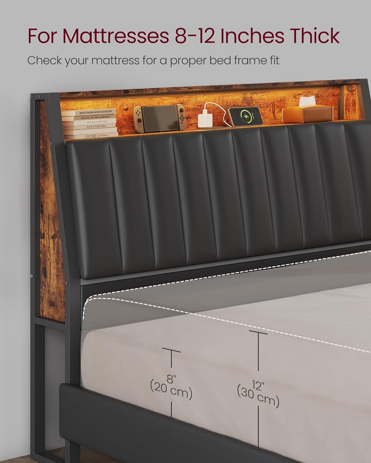 Queen Contemporary Steel PU Standard Bed with LED Lights, 1000lb Heavy Duty Platform Bed with Adjustable Lighting & No Box Spring Needed - Image 7