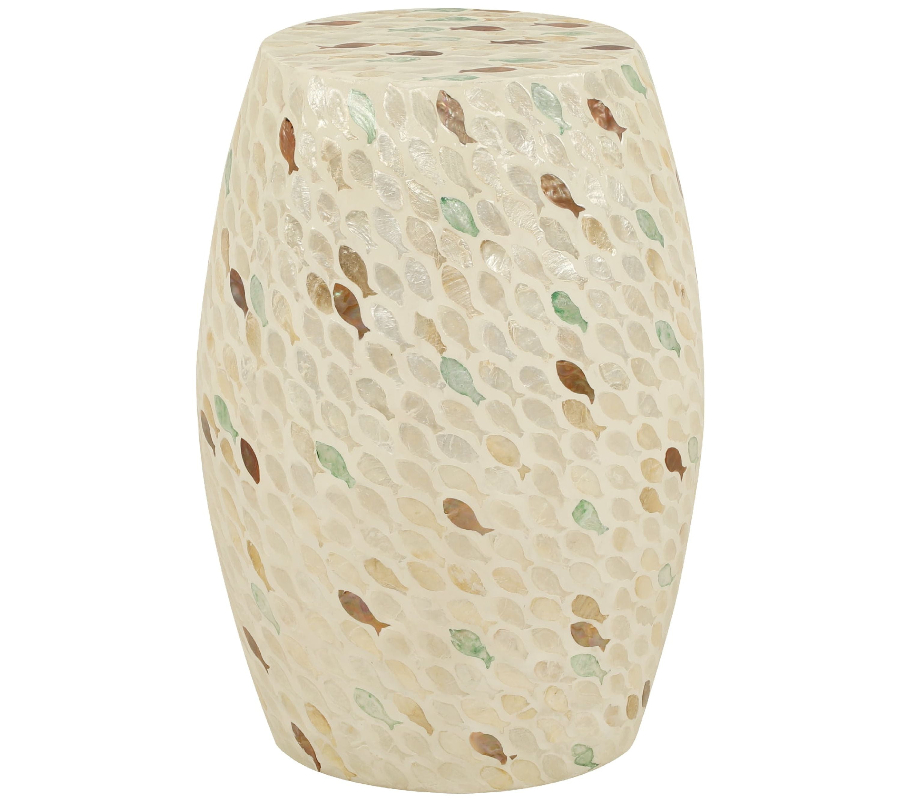 Linon Prescott Indoor Drum Accent Table, 19.75" Tall, Multicolor Fish Mosaic on Ivory - Image 10