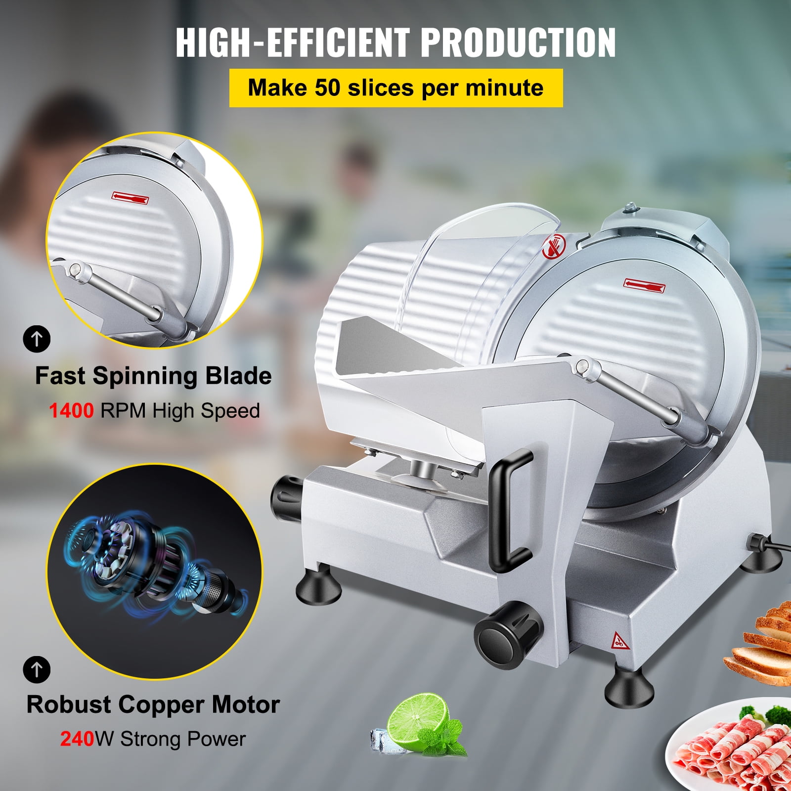 VEVOR Commercial 10" Blade Deli Meat Slicer 240W 350-400RPM Food Cheese Electric Slicer - Image 6