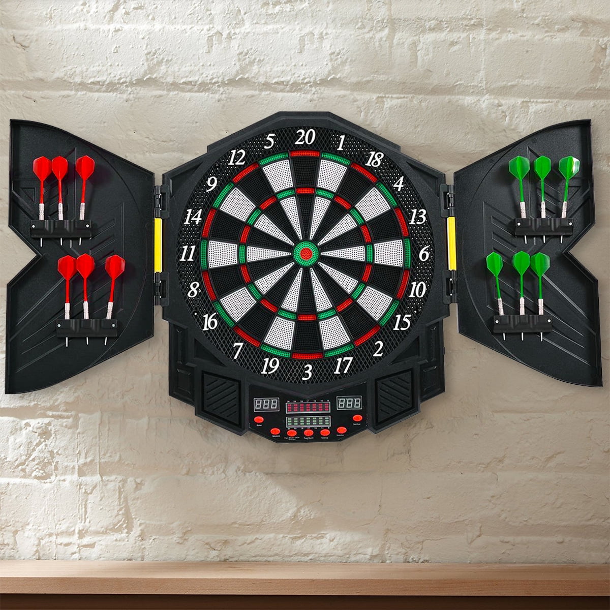 Costway Professional Electronic Dartboard Cabinet Set w/ 12 Darts Game Room LED Display - Image 10