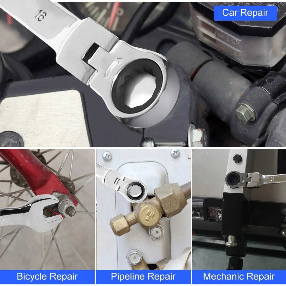 PRO 14-Piece Flex-Head Ratcheting Wrench Set, 6-19cm Metric Chrome Vanadium Steel Ratchet Wrenches, Combination Ended Spanner Kit with Storage Case - Image 6