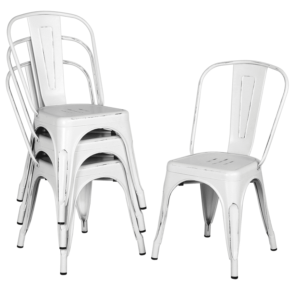 Renwick Industrial Iron Dining Chairs for Home, Set of 4, Distressed White - Image 6