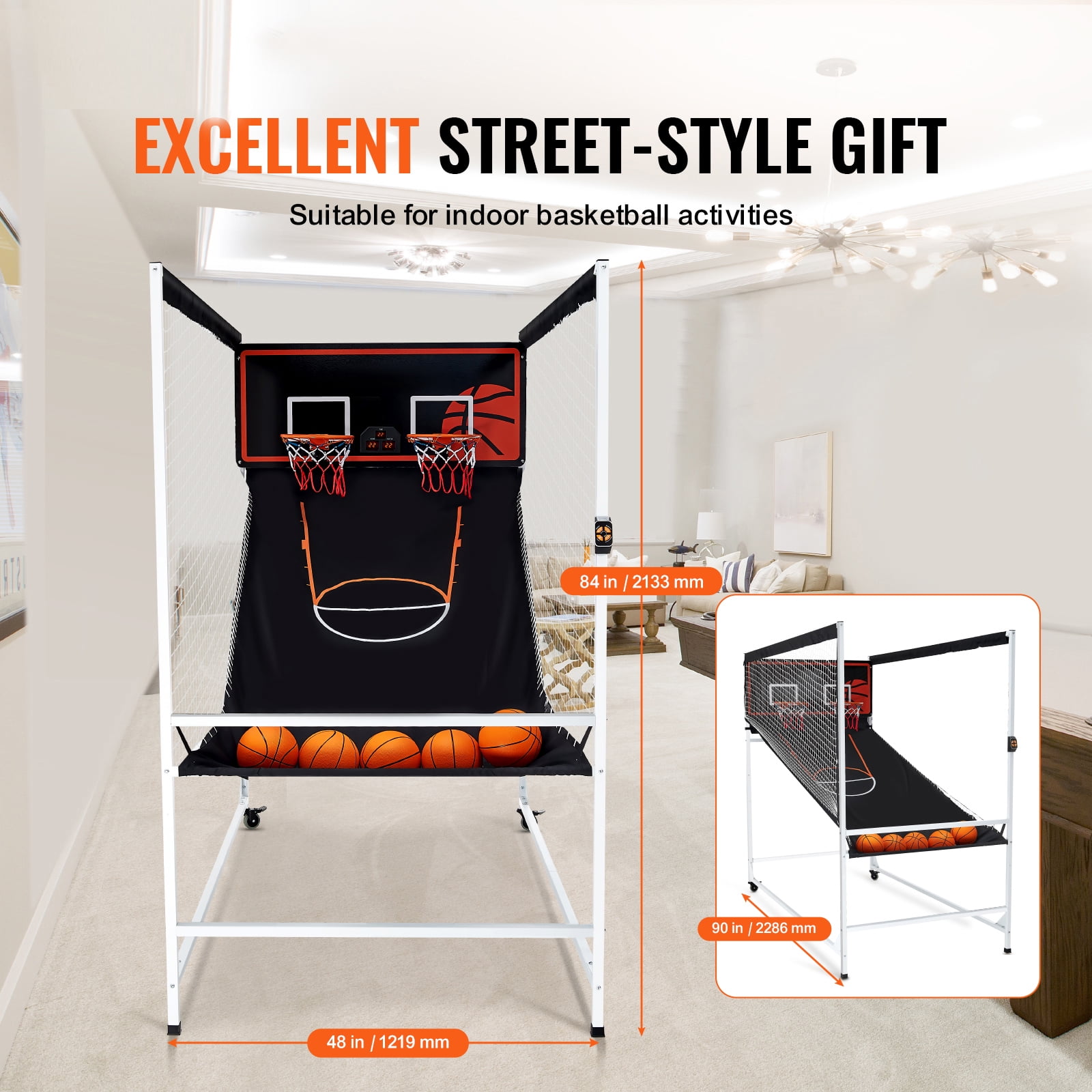 KFFKFF Foldable Basketball Arcade Game, Indoor 2-Player 5 Balls Double Shot Arcade Basketball Game with Electronic Scorer and 8 Game Modes Perfect Gift for Kids Adults - Image 5
