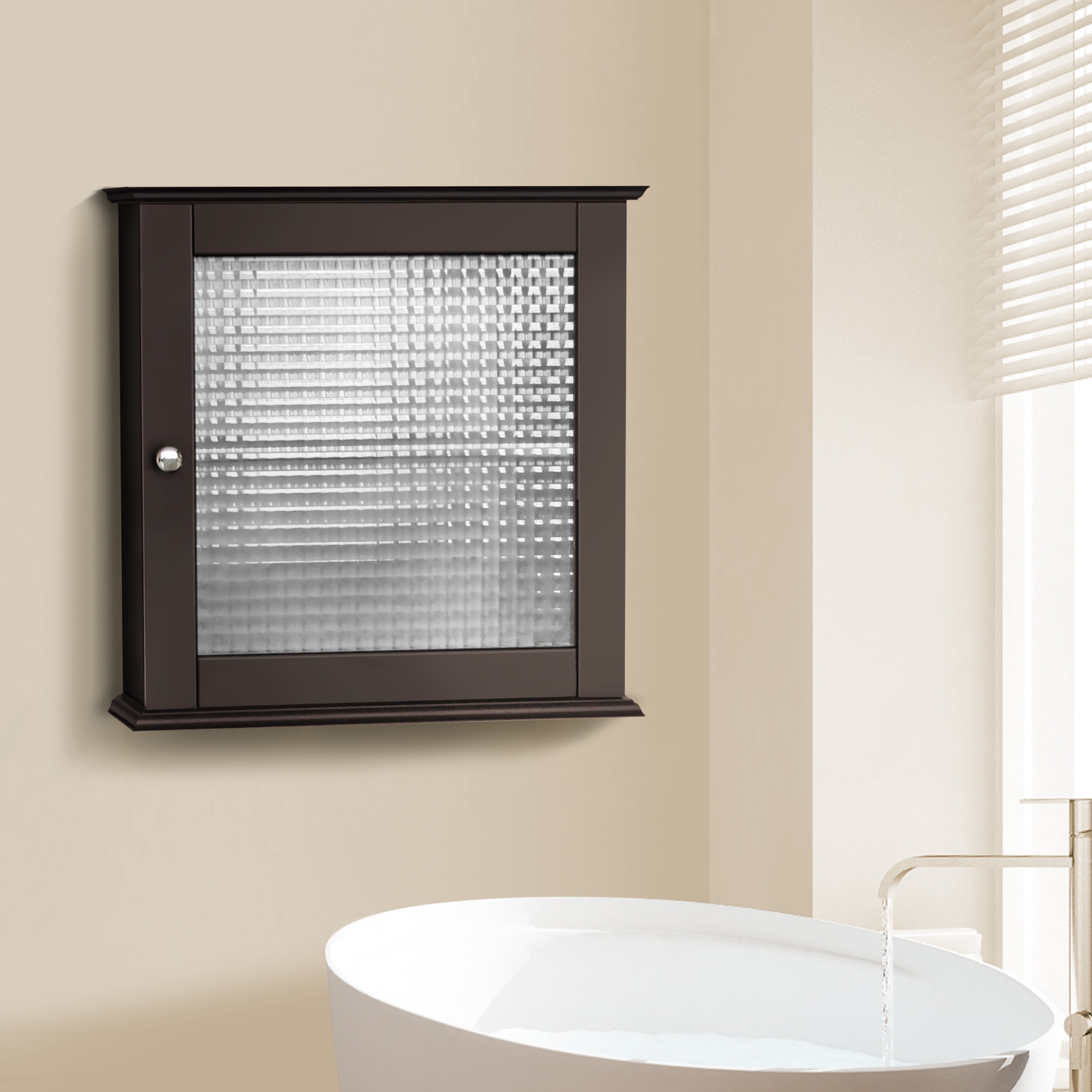 Teamson Home Chesterfield Removable Wooden Medicine Cabinet with Waffle Glass Door, Espresso - Image 4