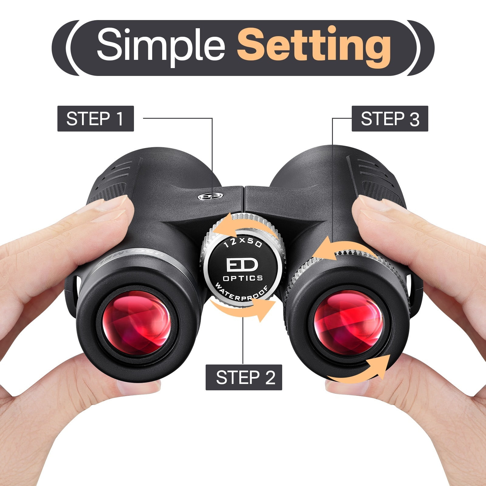 USCAMEL 12x50 ED Binoculars for Adults, Pro Binoculars Roof BAK4 Prism FMC ED Glass Waterproof Fog Proof, w/Gift Box for Bird Watching, Hunting, Black - Image 2