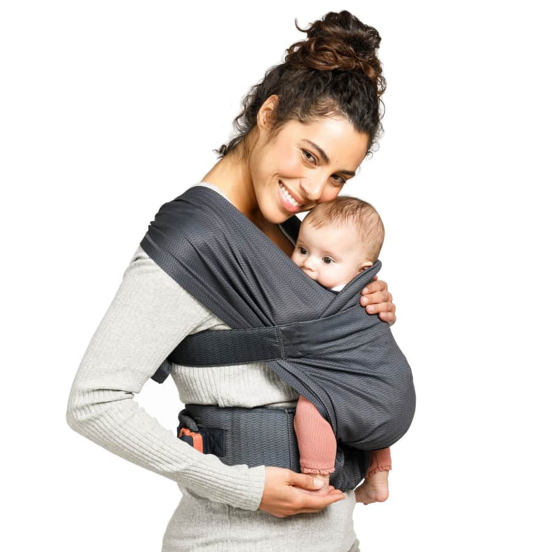 Infantino Hug & Cuddle Adjustable Hybrid Wrap - Black Soft and Simple Pressure Relief Ergonomic Wrap Carrier with Quilted Privacy Cover and Built-in Storage Pouch for Infants and Toddlers bs - Image 5