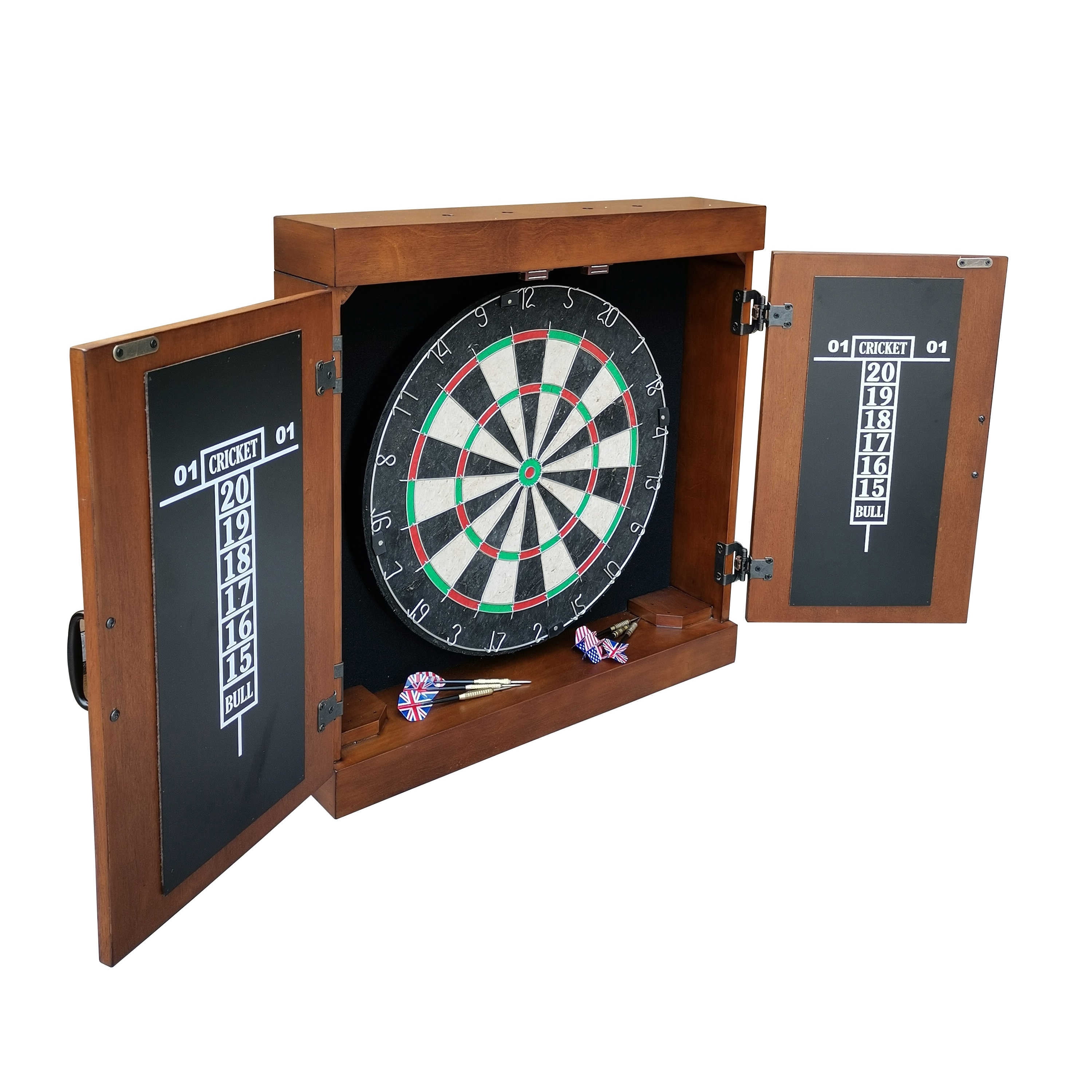 Hathaway Farmington Bristle Dartboard and Cabinet Set - Walnut Finish - Image 11